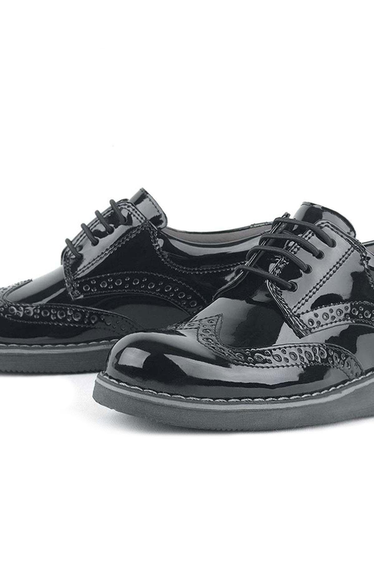 Hidra Siyah Rugan Lastik Bağcıklı Erkek Çocuk Klasik Ayakkabı - Görsel 8