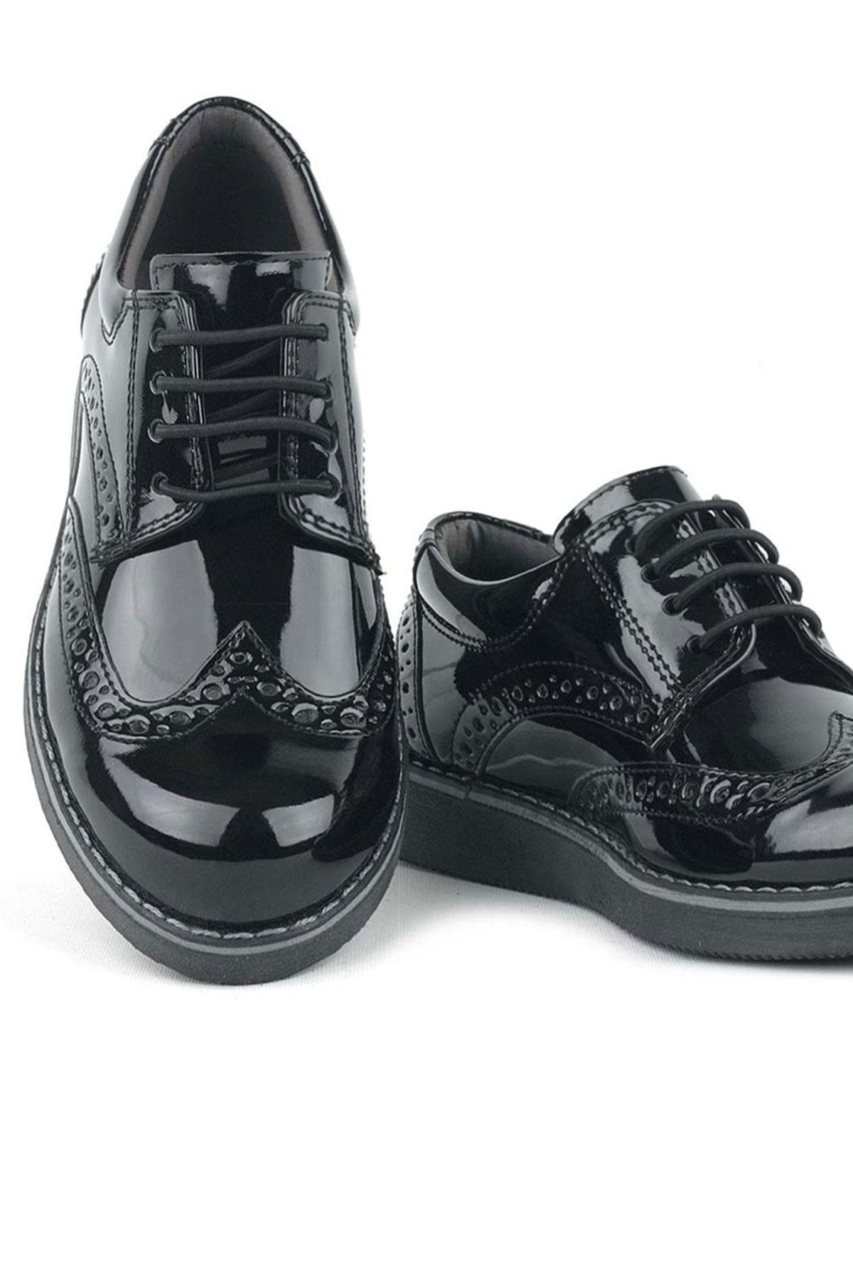 Hidra Siyah Rugan Lastik Bağcıklı Erkek Çocuk Klasik Ayakkabı - Görsel 9
