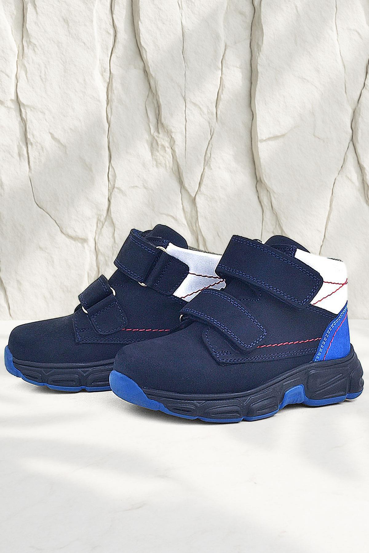 Hakiki Deri Lacivert Cırtlı Kürklü Çocuk Spor Bot - Görsel 3