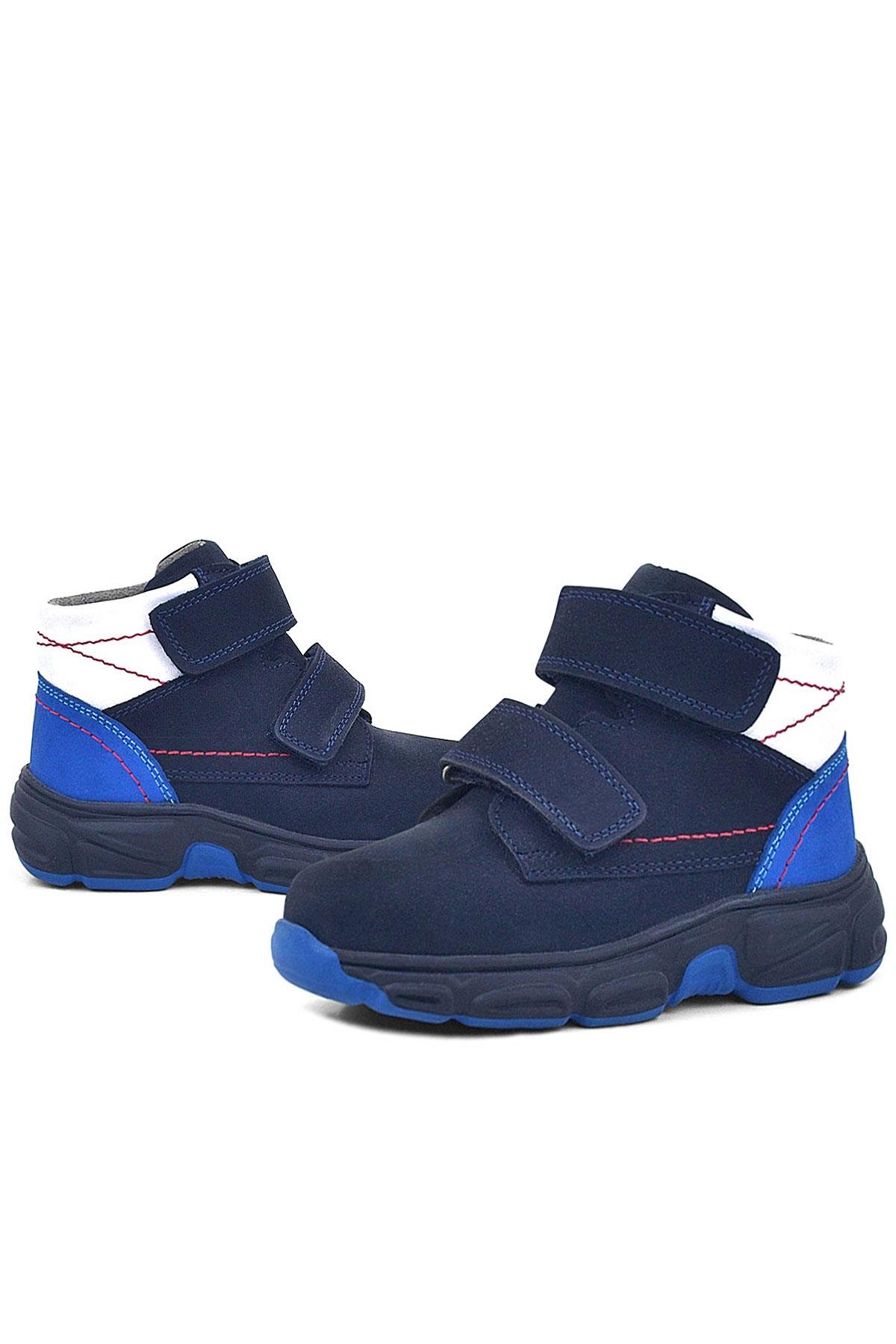 Hakiki Deri Lacivert Cırtlı Kürklü Çocuk Spor Bot - Görsel 8