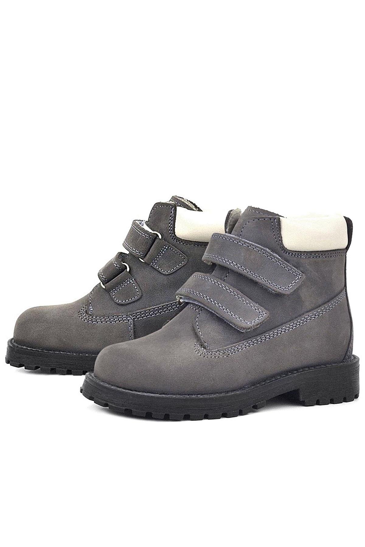 Neson Hakiki Deri Gri Cırtlı Kürklü Çocuk Bot - Görsel 4