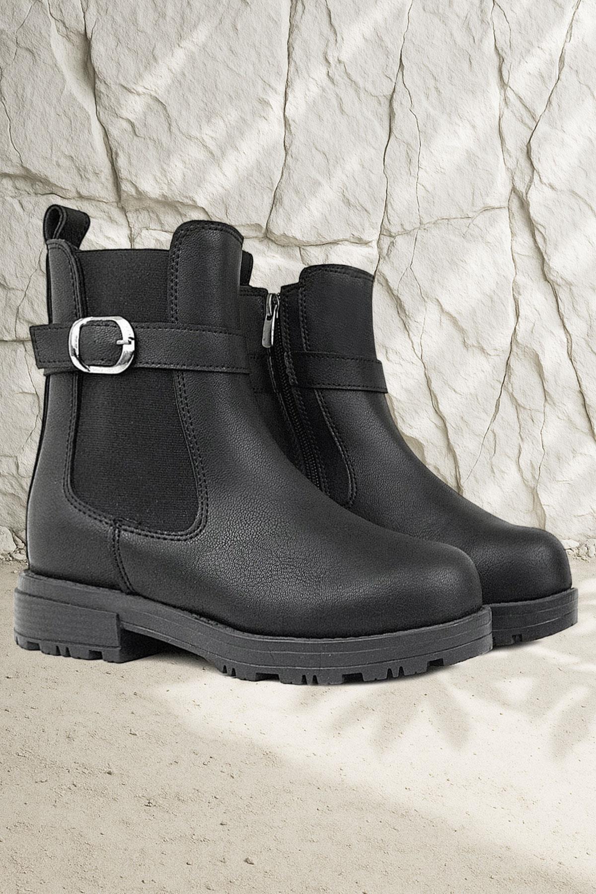 Siyah Mat Lastikli Kız Çocuk Bot - Görsel 3