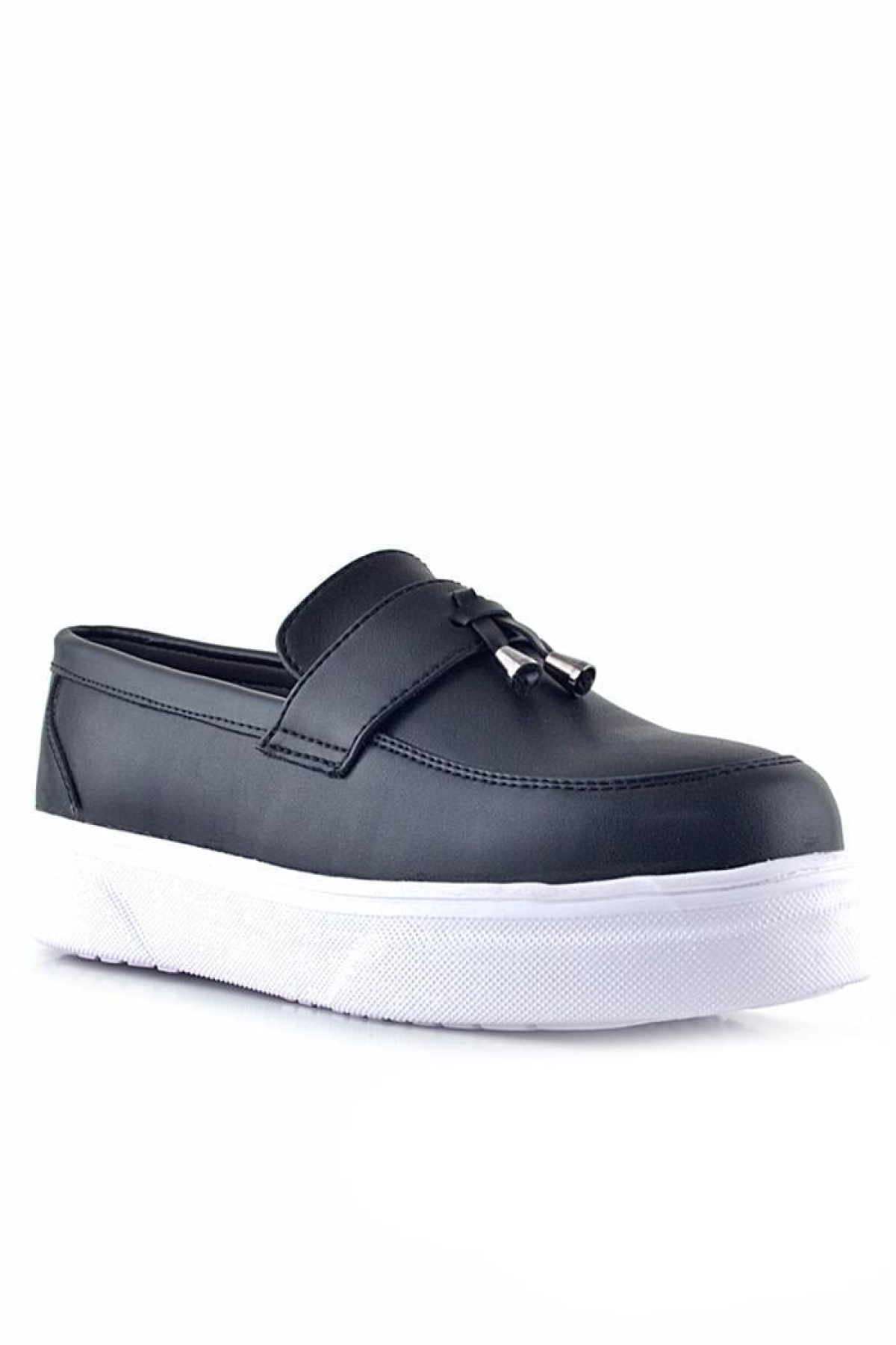 Siyah Mat Beyaz Taban Loafer Klasik Çocuk Ayakkabısı - Görsel 3