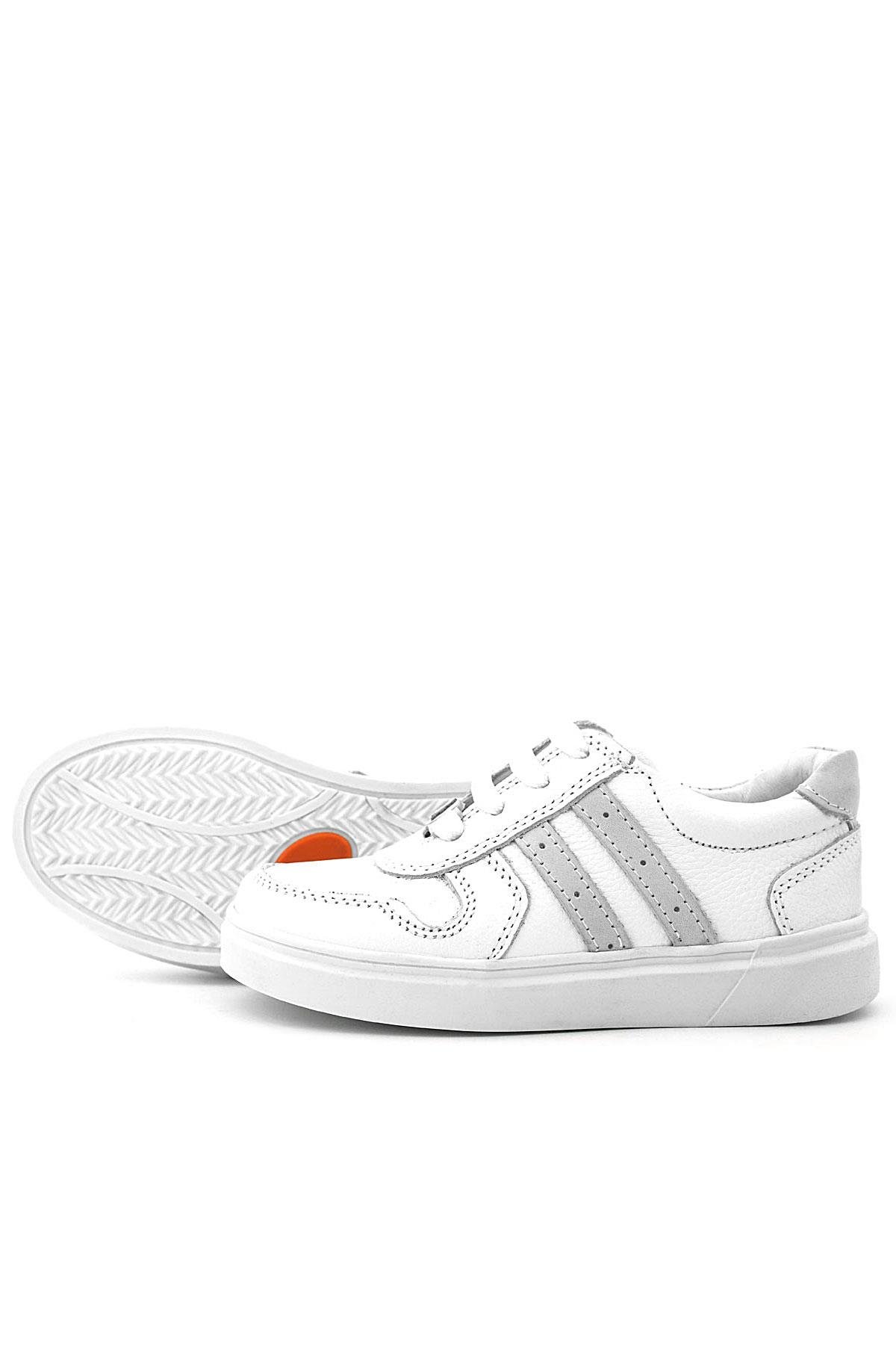 Hakiki Deri Beyaz Bağcıklı Fermuarlı Çocuk Sneaker Ayakkabı - Görsel 8