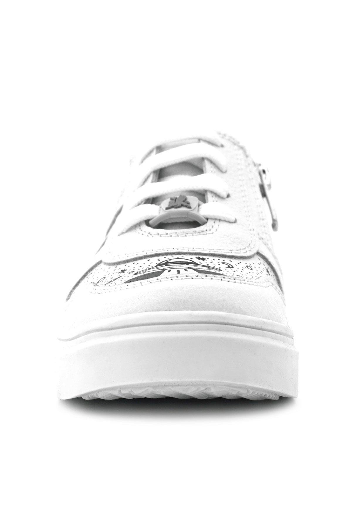 Tbons Özel Tasarım Hakiki Deri Beyaz Bağcıklı Fermuarlı Çocuk Ayakkabı - Görsel 6