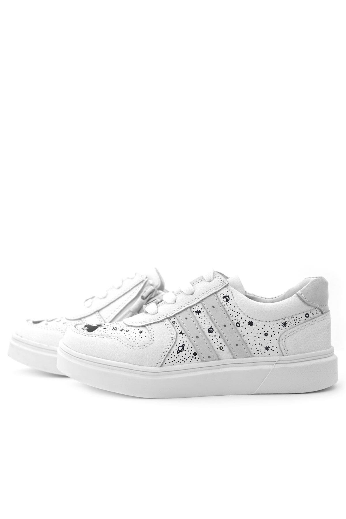 Tbons Özel Tasarım Hakiki Deri Beyaz Bağcıklı Fermuarlı Çocuk Ayakkabı - Görsel 8