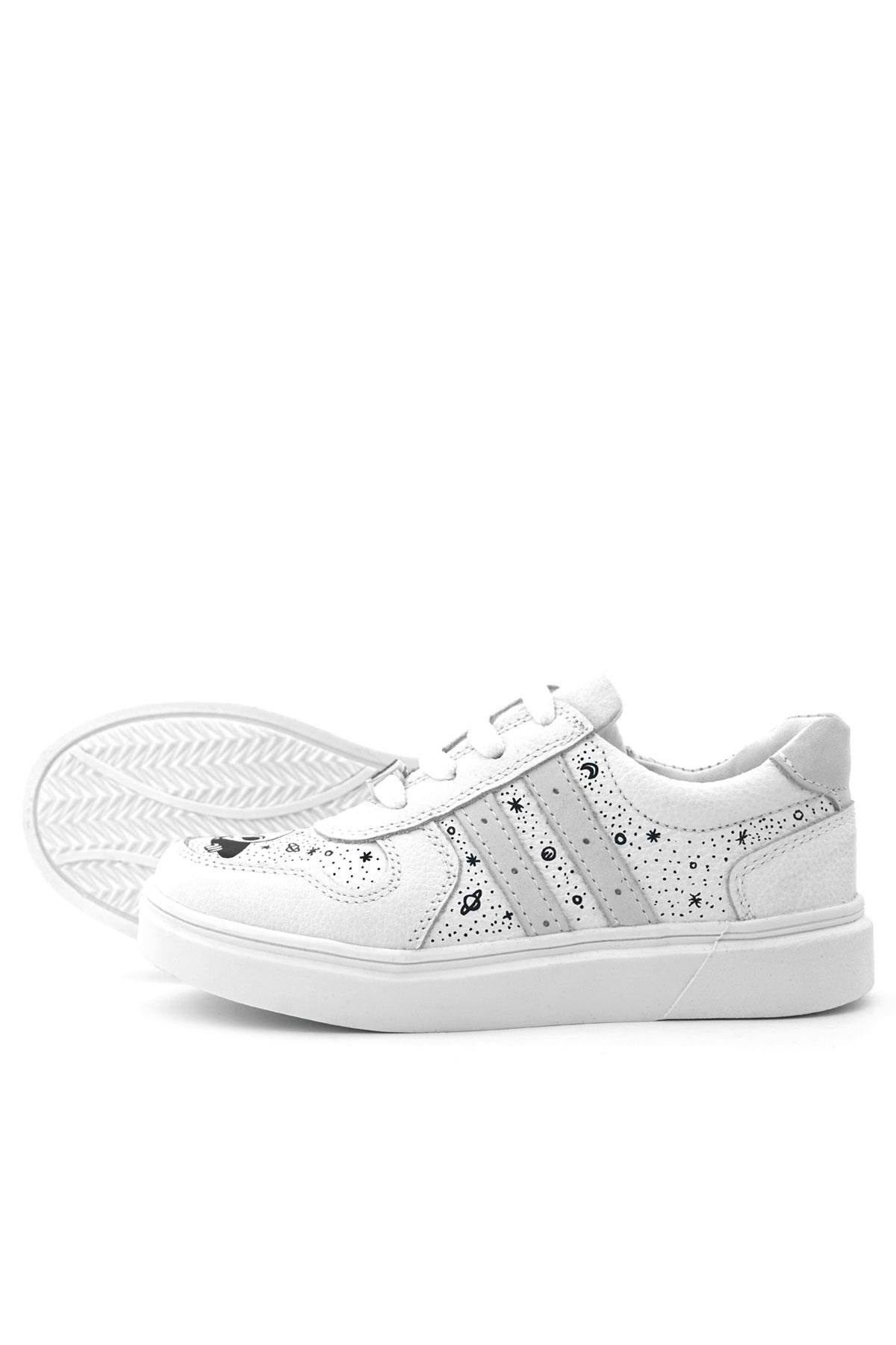 Tbons Özel Tasarım Hakiki Deri Beyaz Bağcıklı Fermuarlı Çocuk Ayakkabı - Görsel 9