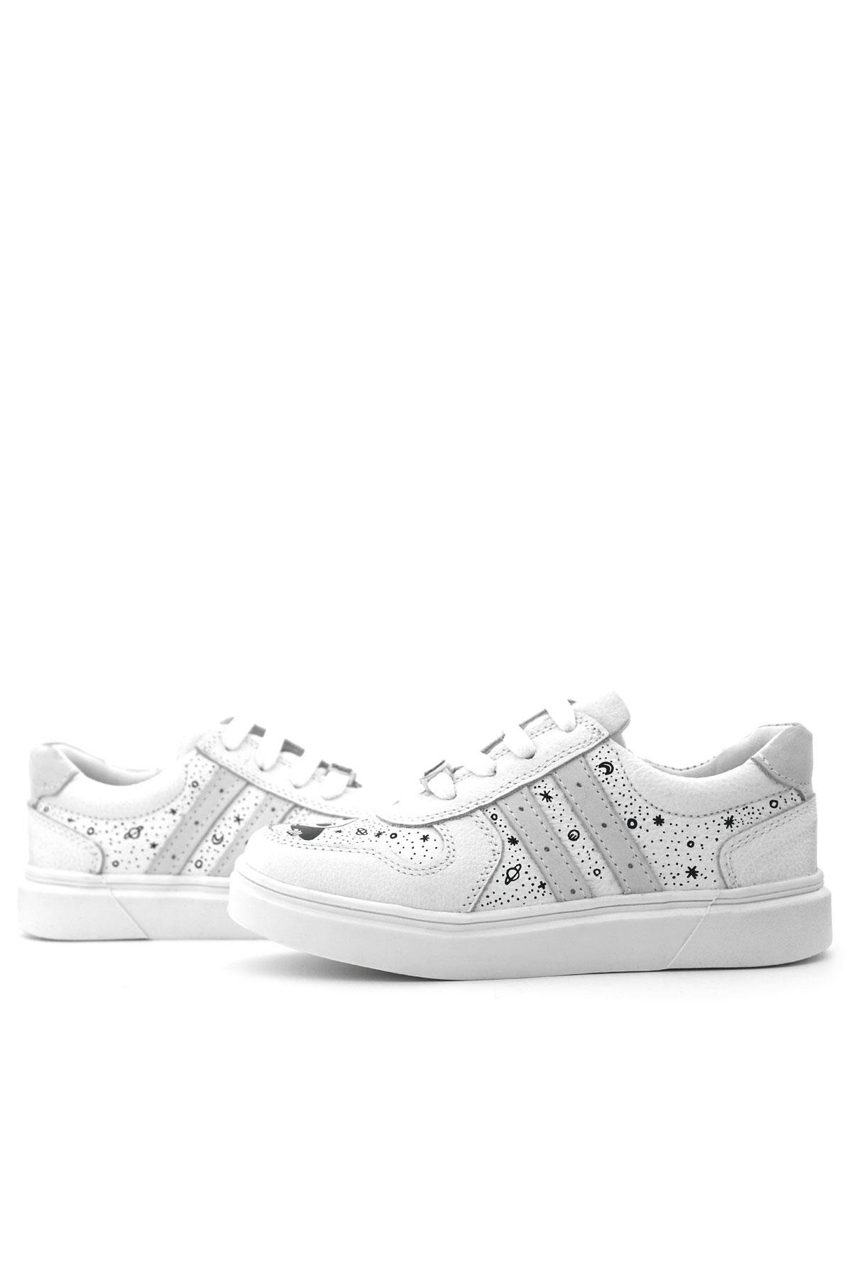 Tbons Özel Tasarım Hakiki Deri Beyaz Bağcıklı Fermuarlı Çocuk Ayakkabı - Görsel 10