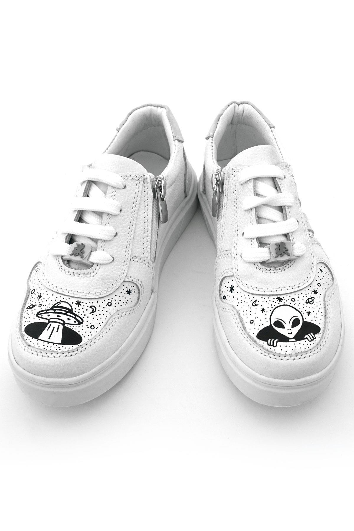 Tbons Özel Tasarım Hakiki Deri Beyaz Bağcıklı Fermuarlı Çocuk Ayakkabı - Görsel 11