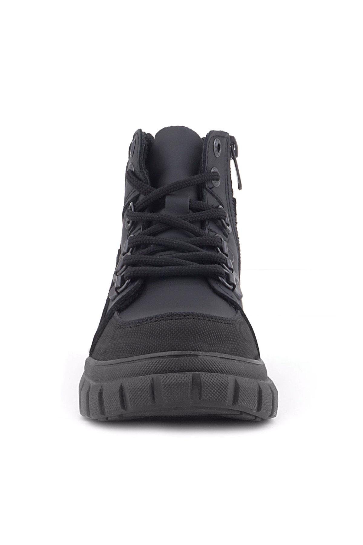 Hakiki Deri Siyah Kırmızı Fermuarlı Erkek Çocuk Bot - Görsel 5