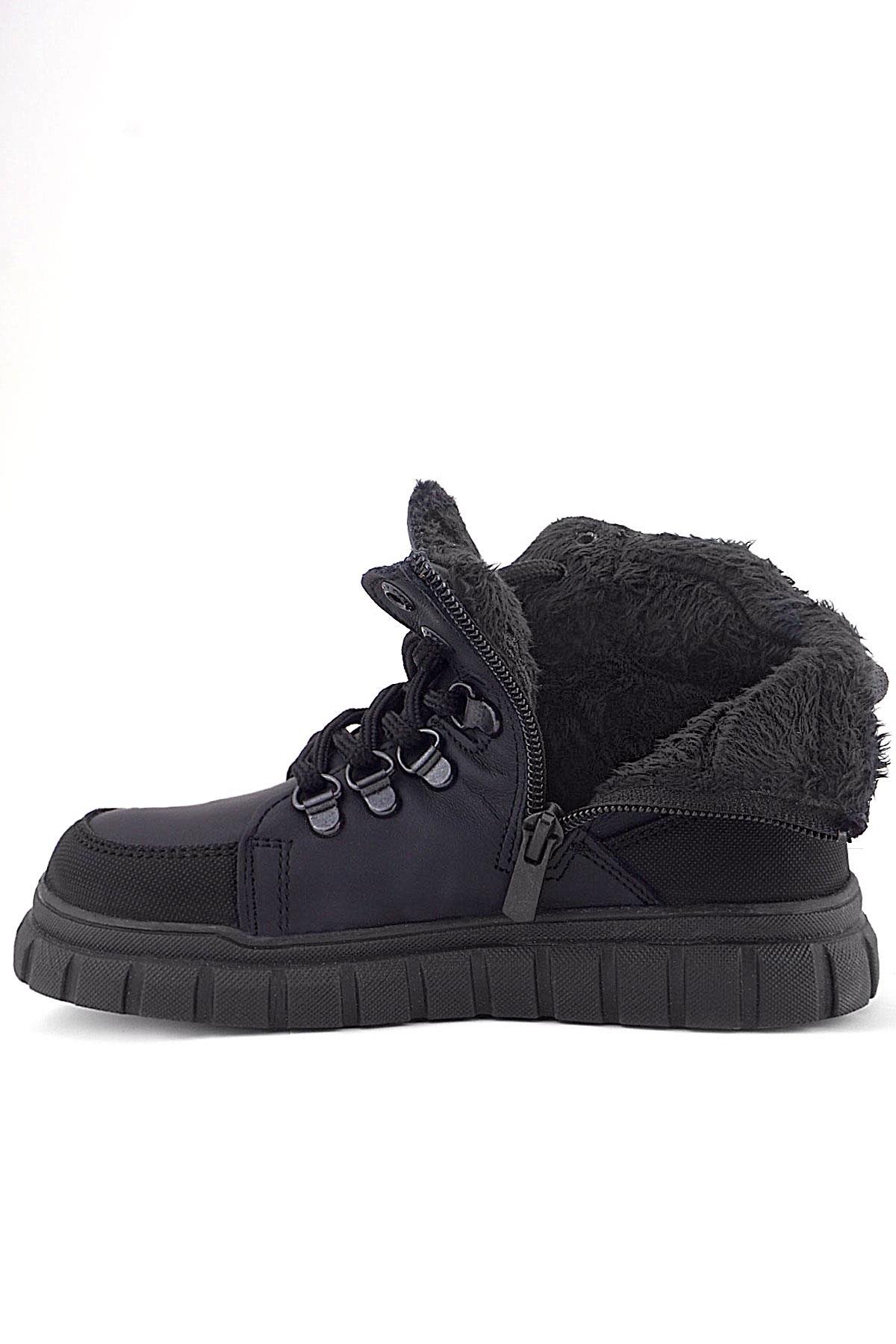 Hakiki Deri Siyah Kırmızı Fermuarlı Erkek Çocuk Bot - Görsel 7