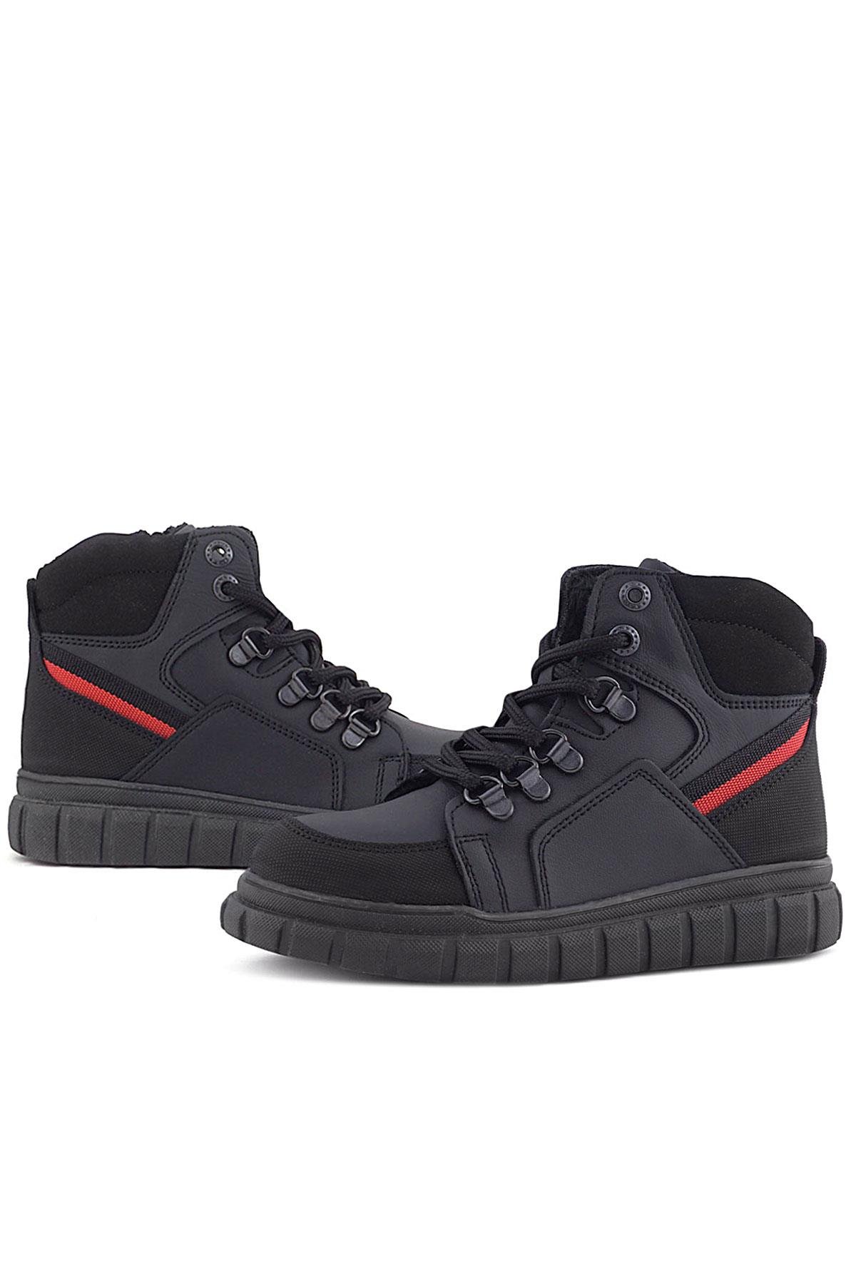 Hakiki Deri Siyah Kırmızı Fermuarlı Erkek Çocuk Bot - Görsel 10