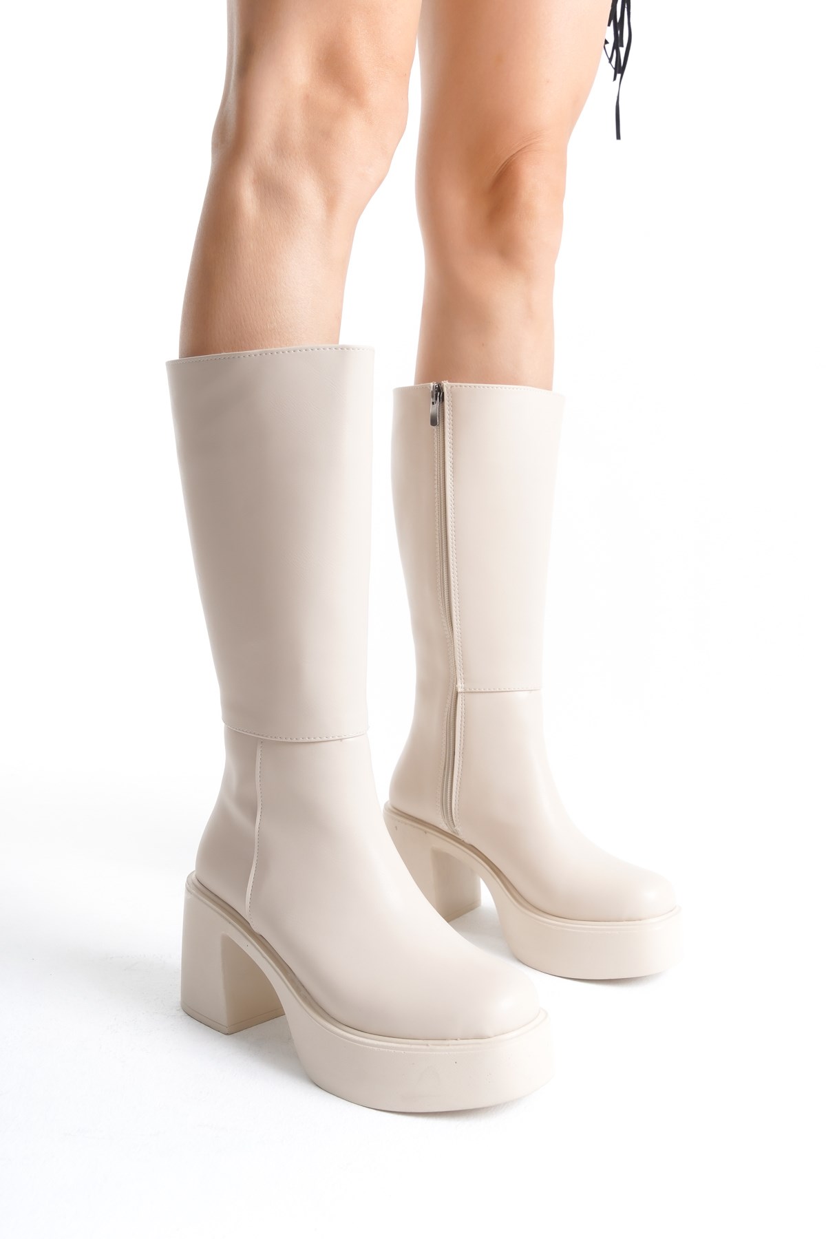Kalın Taban Topuklu Fermuarlı Diz Altı Sade Klasik Kadın Çizme 914303-z - Görsel 2