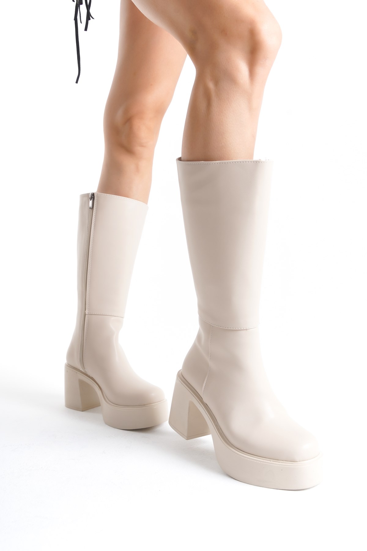 Kalın Taban Topuklu Fermuarlı Diz Altı Sade Klasik Kadın Çizme 914303-z - Görsel 5