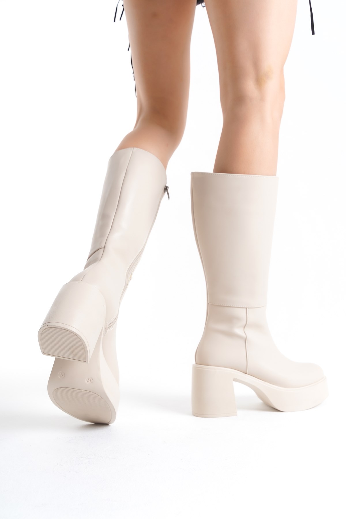 Kalın Taban Topuklu Fermuarlı Diz Altı Sade Klasik Kadın Çizme 914303-z - Görsel 6