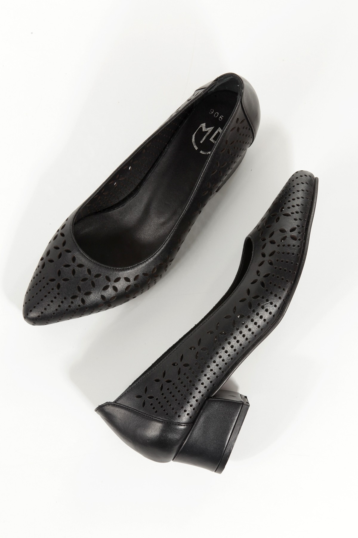 Tiran Siyah Hakiki Deri Stiletto Kısa Kalın Topuklu Yazlık Ayakabı - Görsel 2