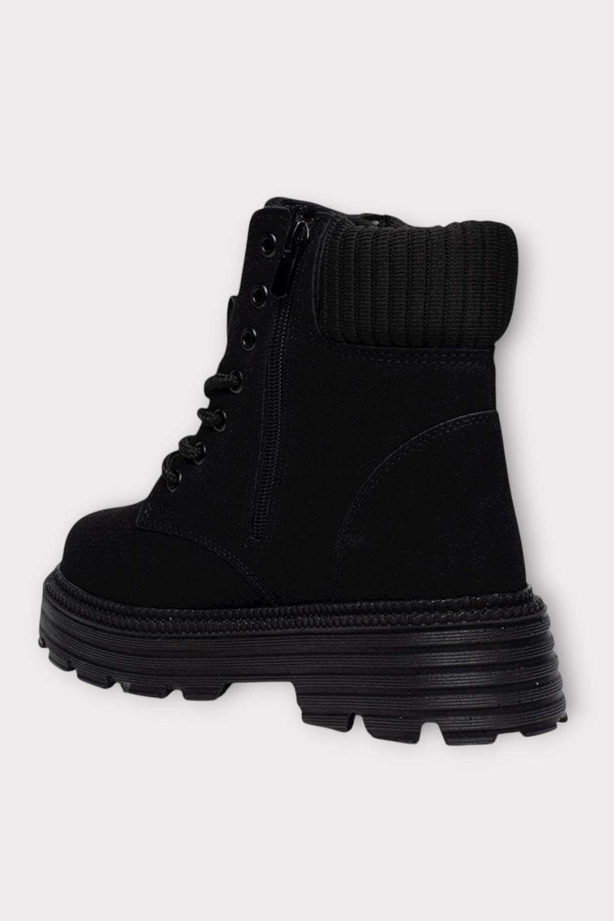 Bileği Lastikli Süet Kalın Taban Kadın Bot SİYAH - Görsel 7