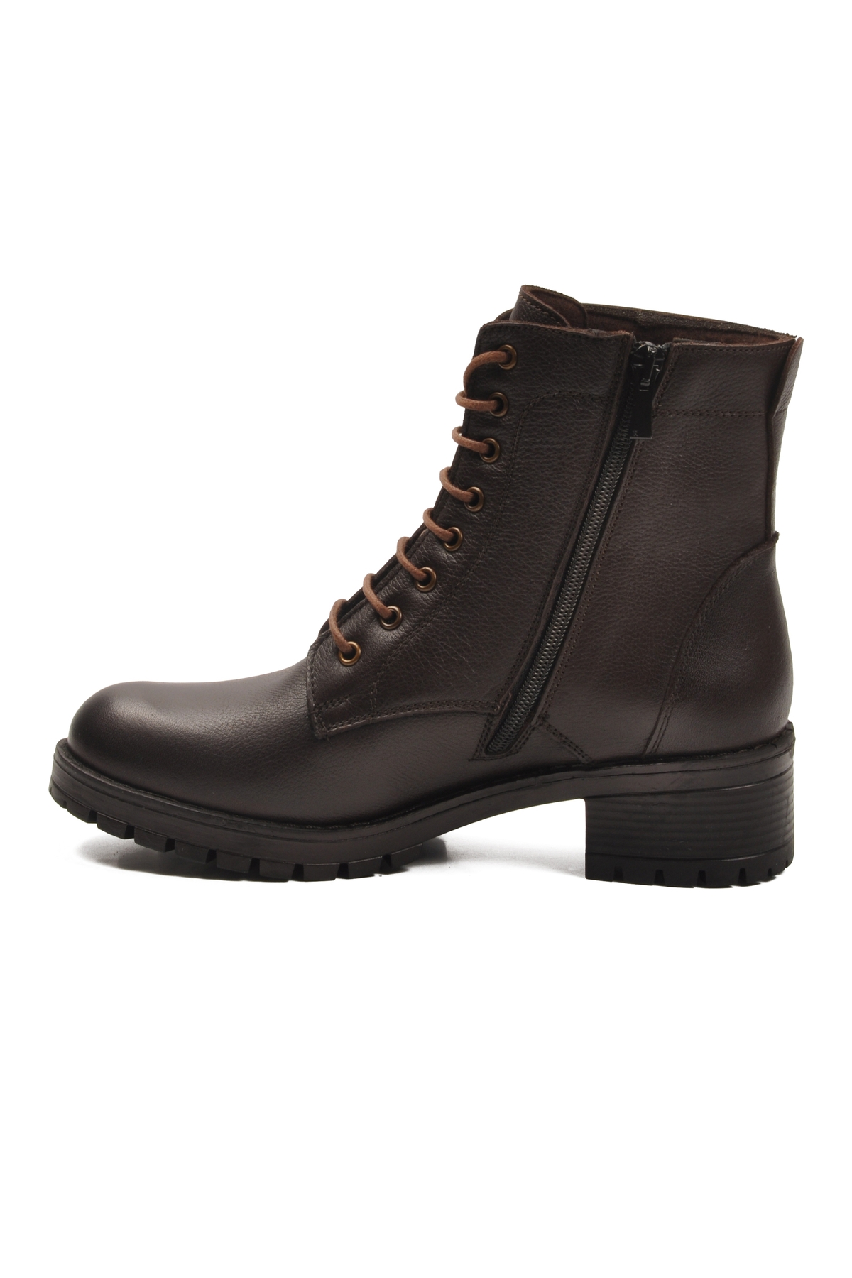 Aspor Kahve Hakiki Deri Fermuarlı Bağcık Detaylı Kadın Topuklu Bot - Görsel 5