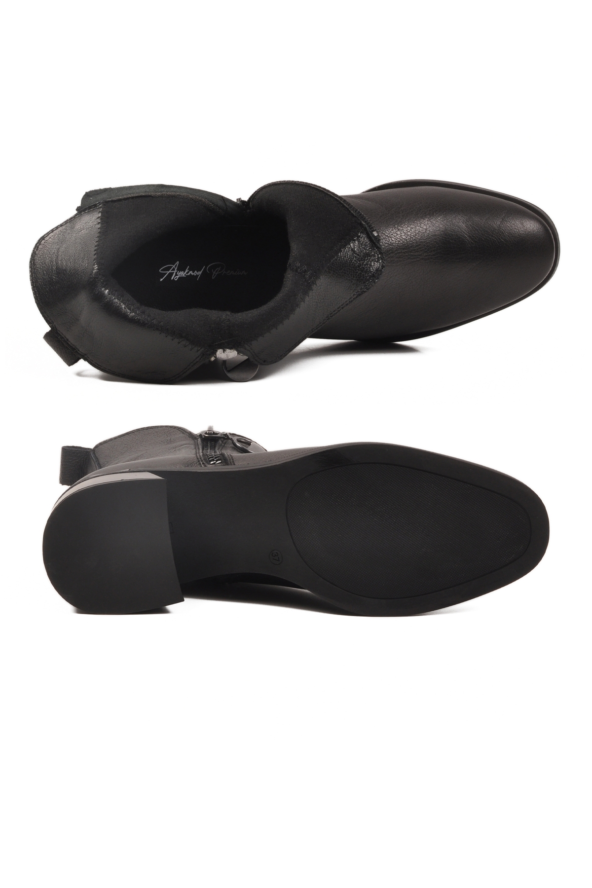 Aspor Siyah Hakiki Deri Polarlı Fermuarlı Kadın Topuklu Bot - Görsel 6