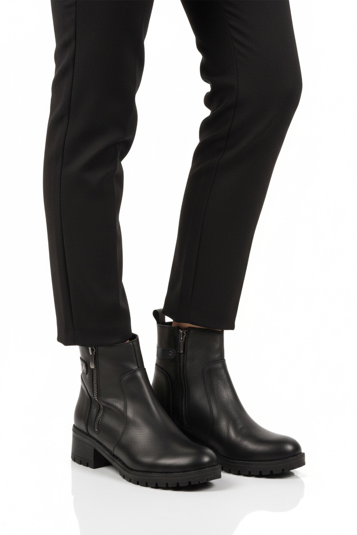 Aspor Siyah Hakiki Deri Fermuarlı Polarlı Kadın Topuklu Bot - Görsel 2