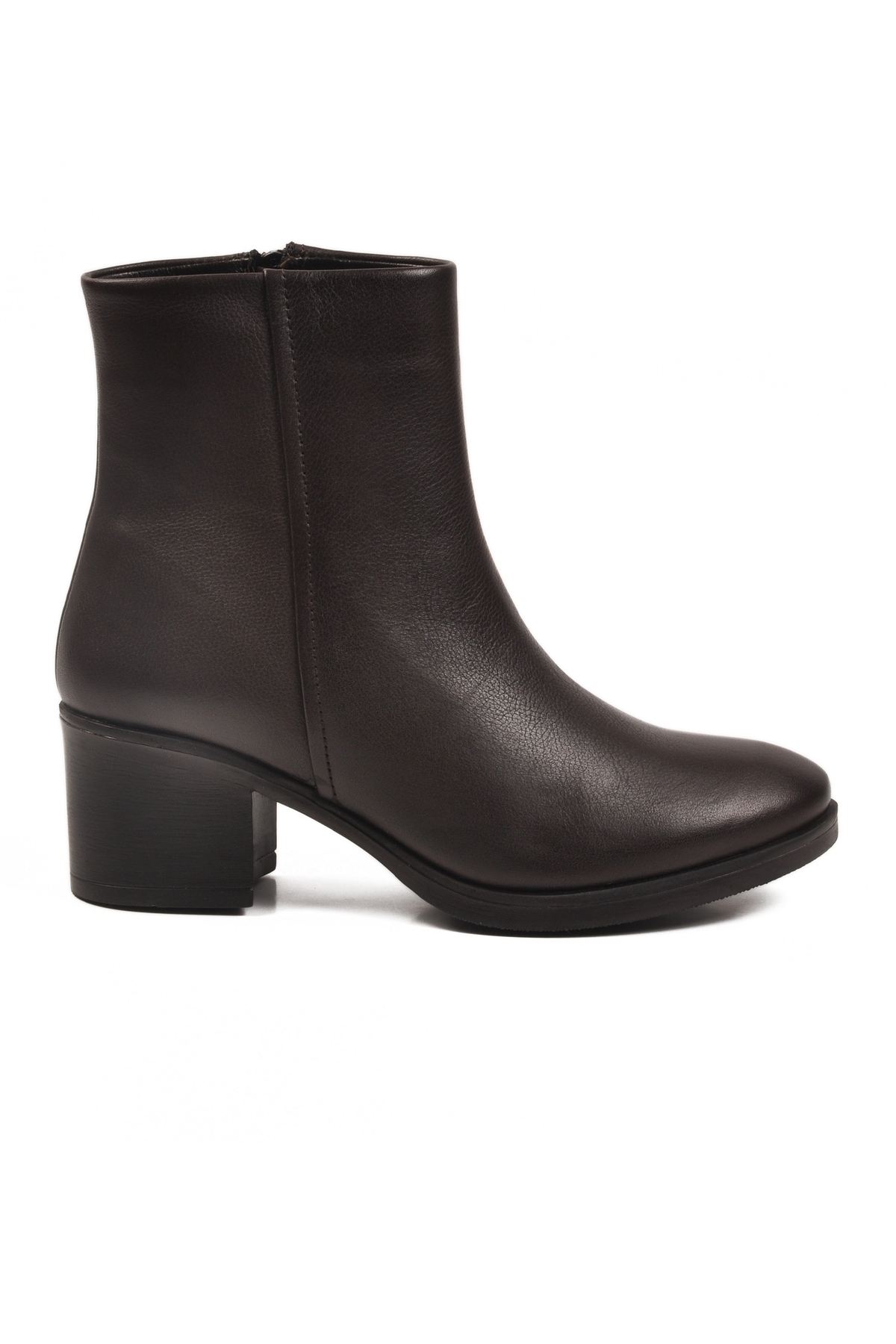 Aspor Kahve Hakiki Deri Fermuarlı Polarlı Kadın Topuklu Bot - Görsel 3