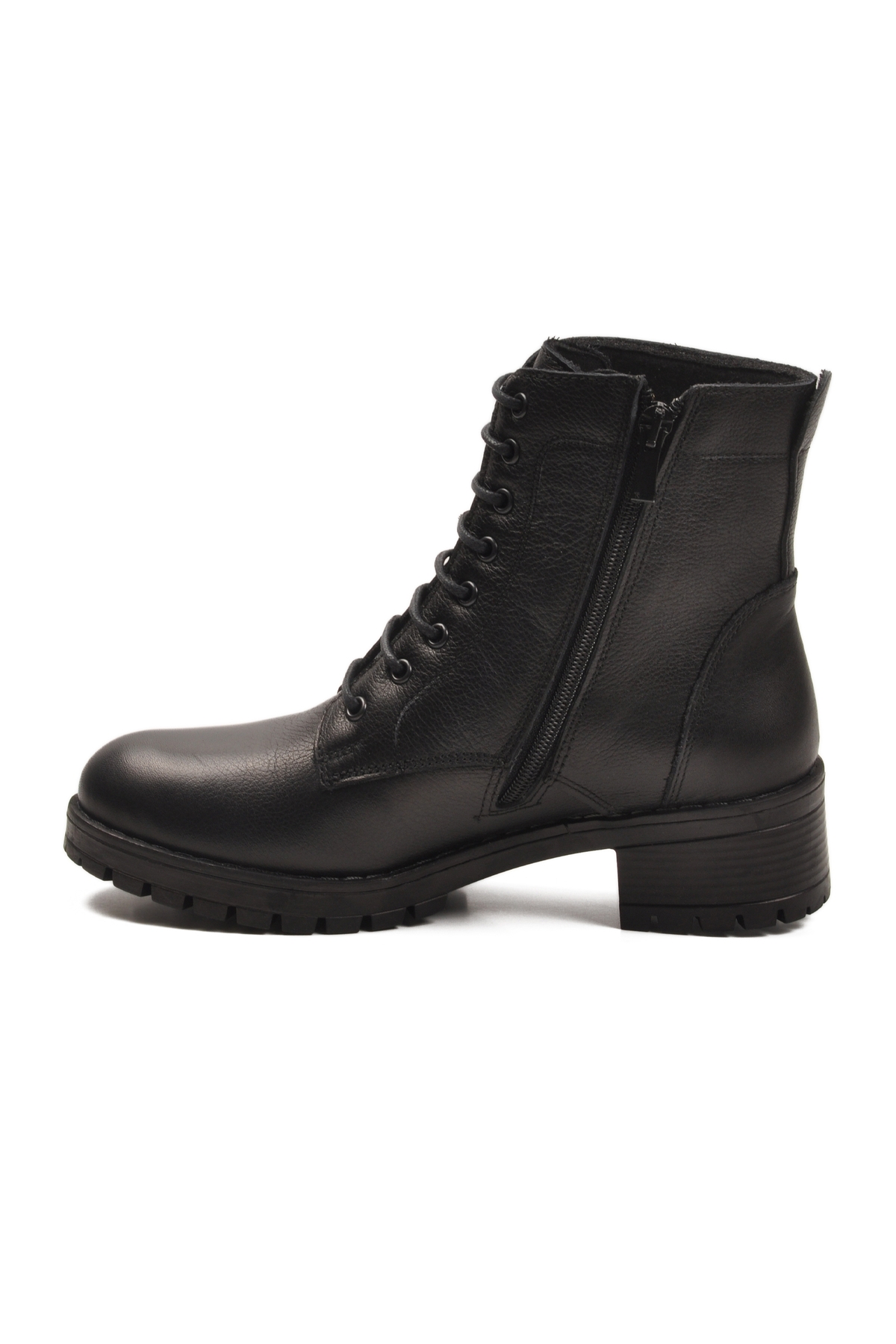 Aspor Siyah Hakiki Deri Fermuarlı Bağcık Detaylı Kadın Topuklu Bot - Görsel 5