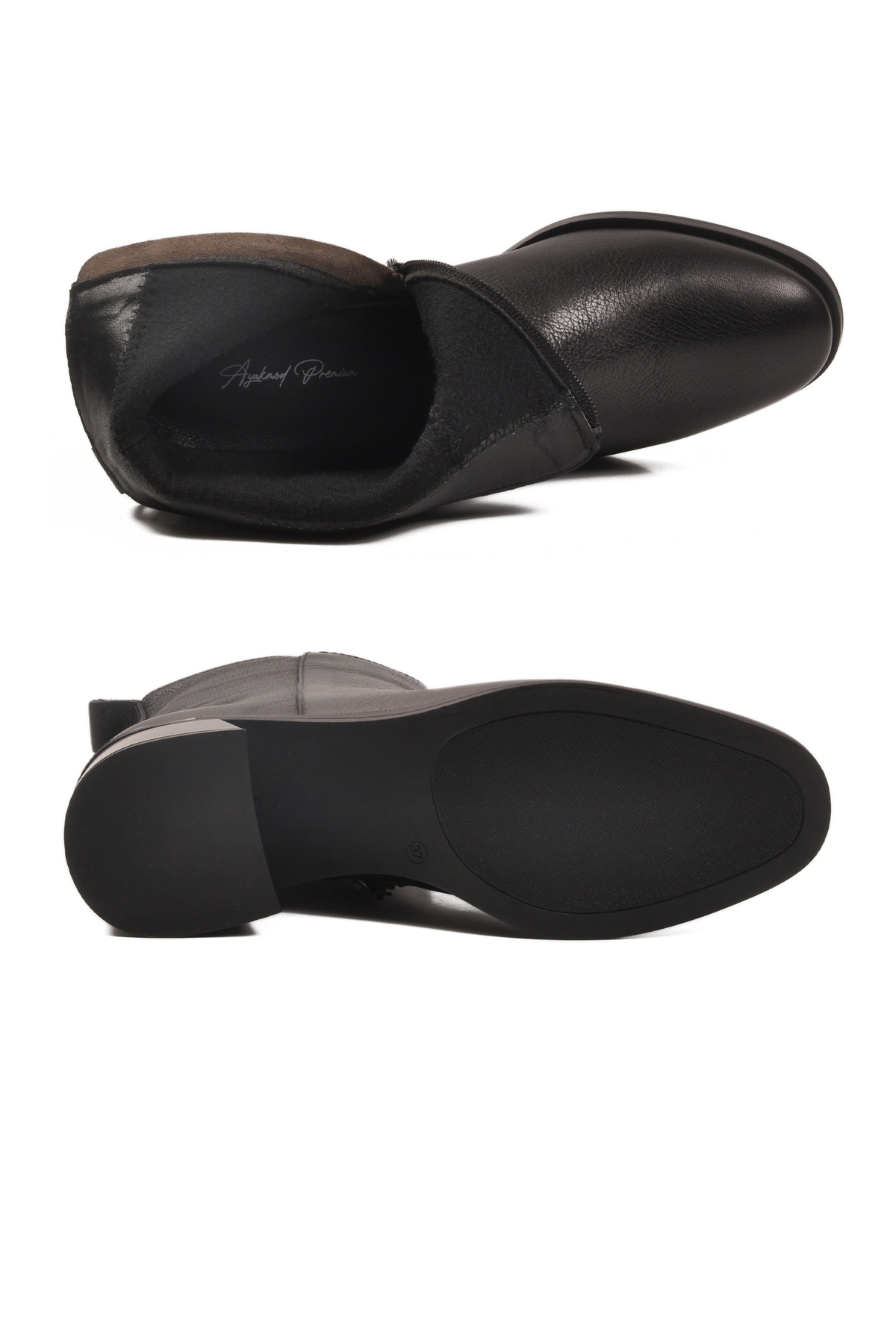 Aspor Siyah Hakiki Deri Polarlı Fermuarlı Kadın Topuklu Bot - Görsel 5