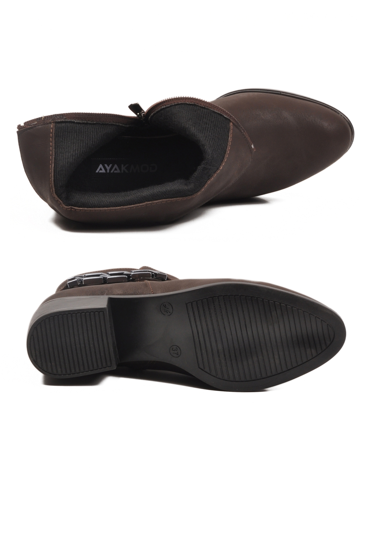 Aspor Kahve Fermuarlı Polarlı Kadın Topuklu Bot - Görsel 6