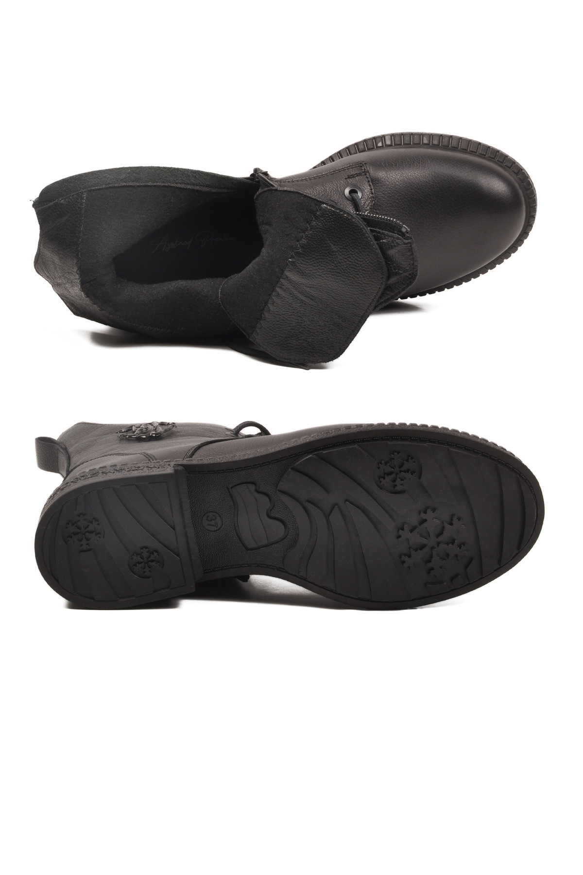Aspor Siyah Hakiki Deri Fermuarlı Bağcık Detaylı Polarlı Kadın Topuklu Bot - Görsel 6