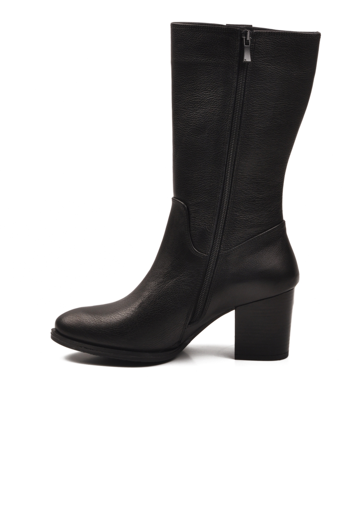 Aspor Siyah Hakiki Deri Fermuarlı Polarlı Kadın Topuklu Çizme - Görsel 5