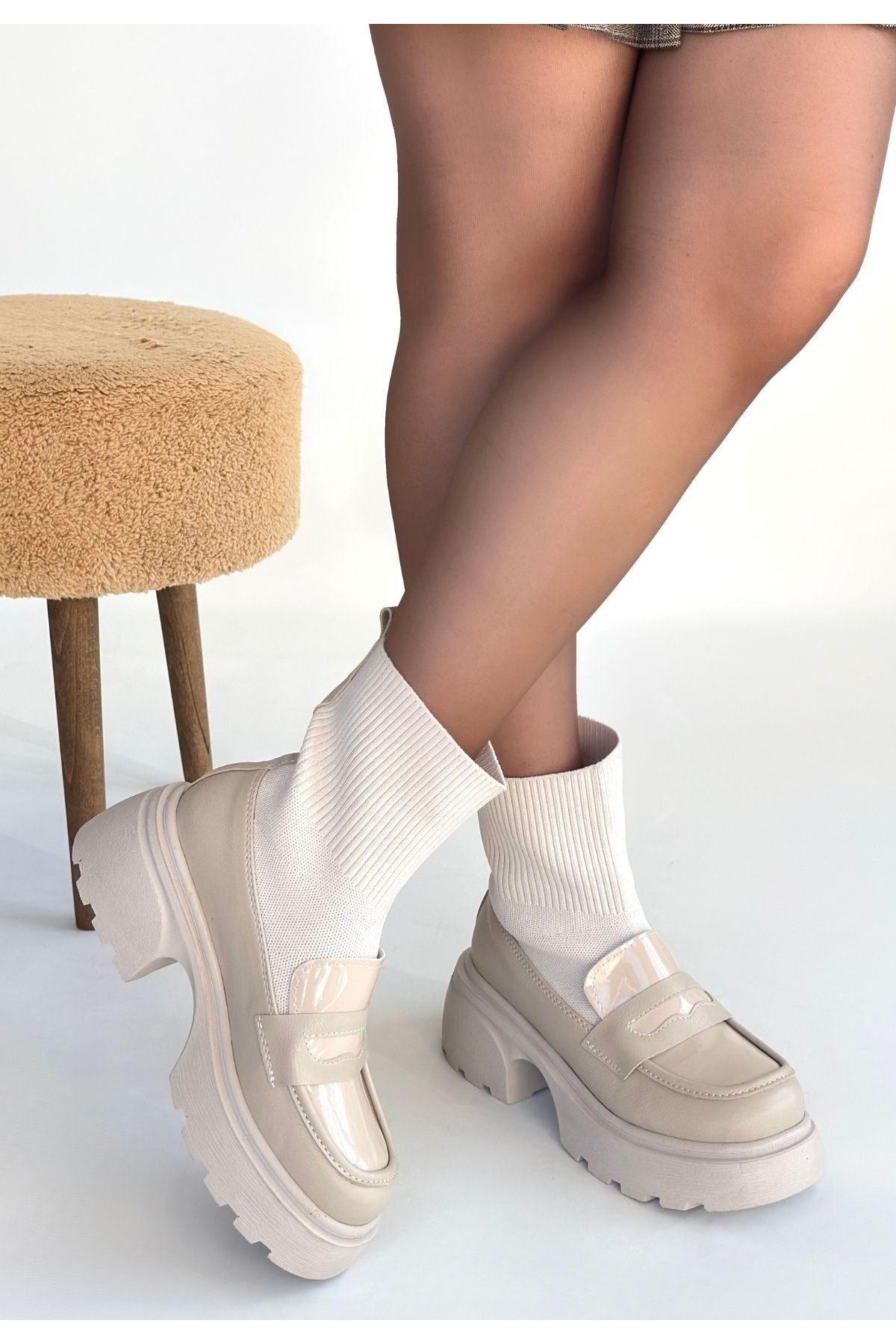 Bej Streçli Kadın Topuklu Bot - Görsel 4