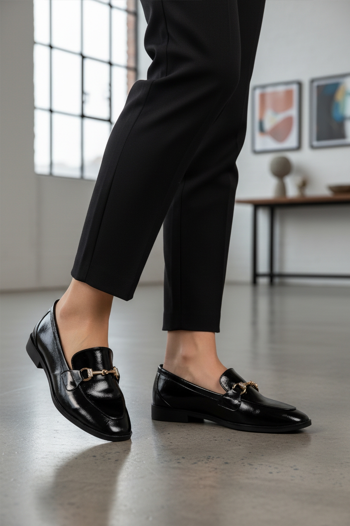 Aspor Siyah Kırışık Kadın Casual Ayakkabı - Görsel 4