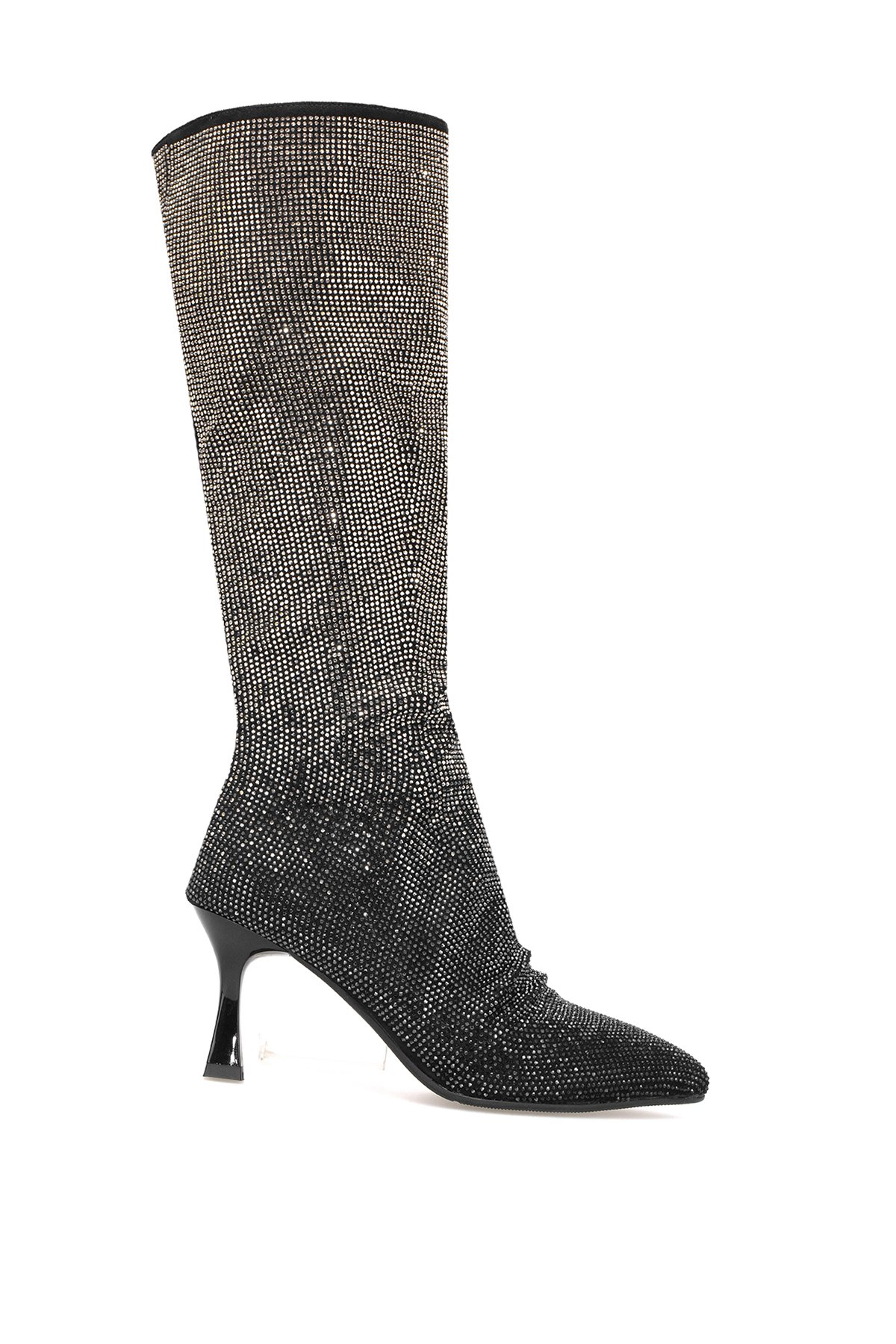 25K134 Kadın Taşlı Topuklu Çizme Siyah - Görsel 2