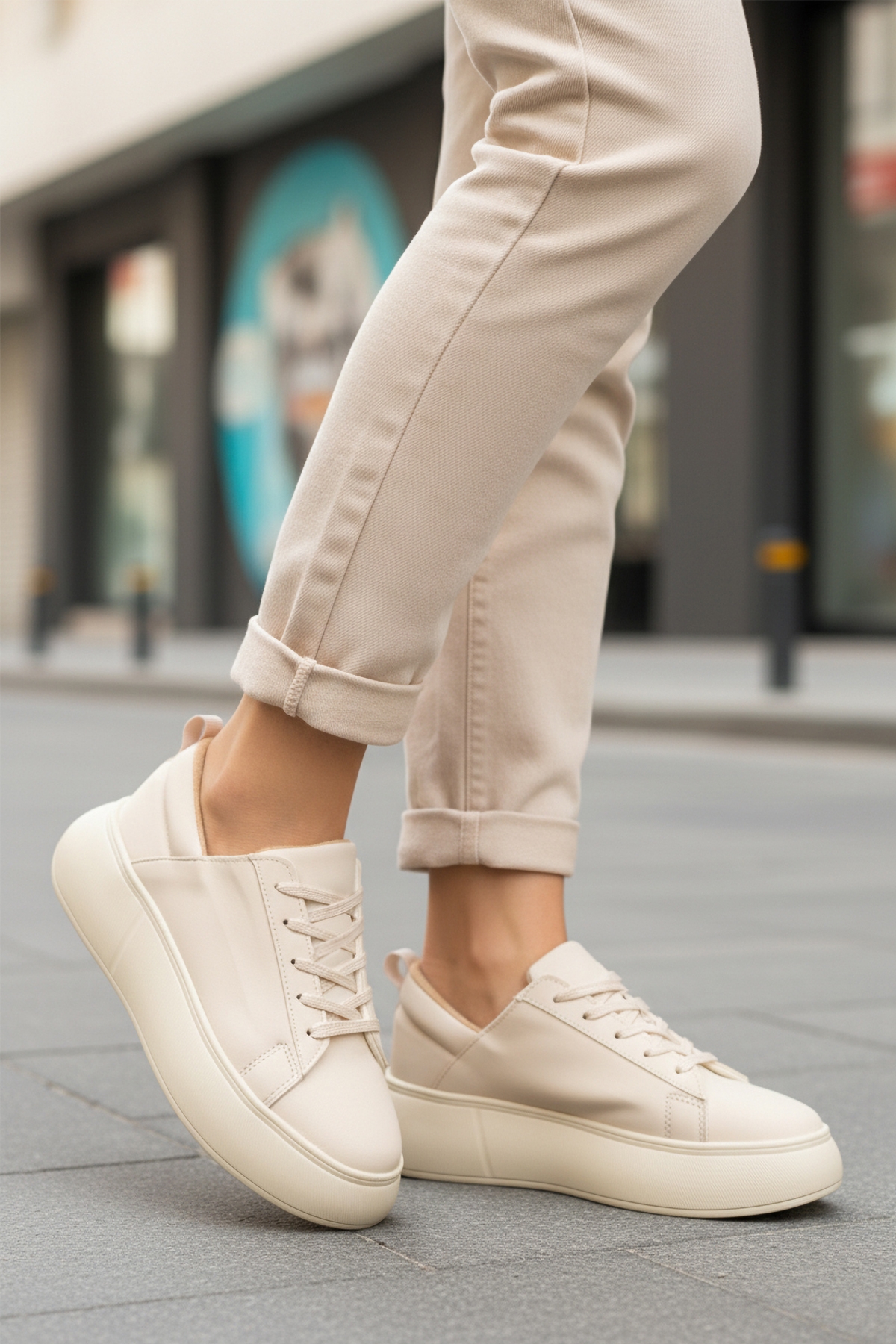 Aspor Bej Bağcıklı Kadın Spor Ayakkabı - Görsel 4