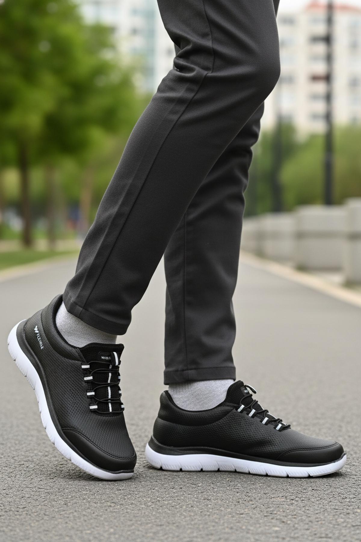 Siyah Beyaz Erkek Spor Ayakkabı - Görsel 4