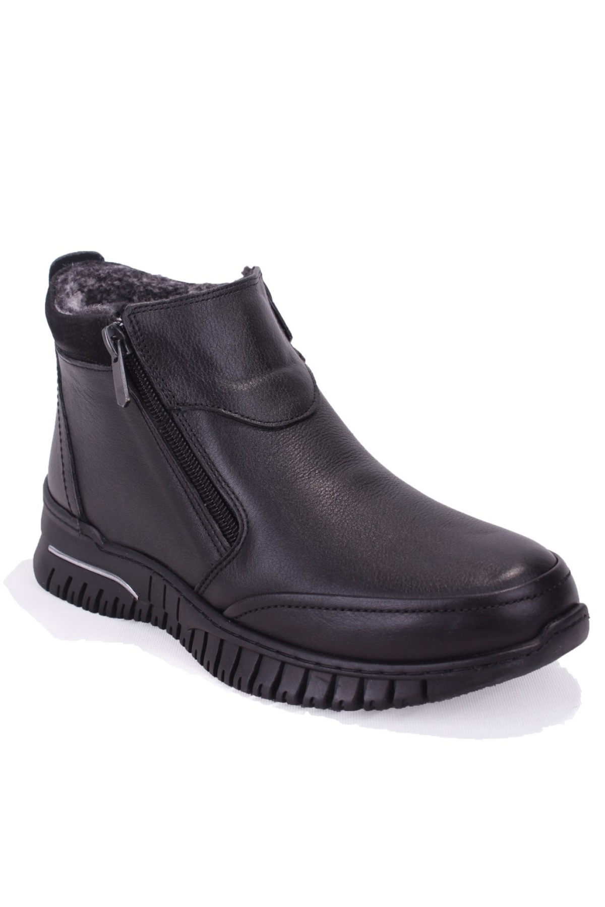 DZA07-122042650 Siyah Günlük Düz Taban Fermuarlı Deri Kadın Bot - Görsel 2
