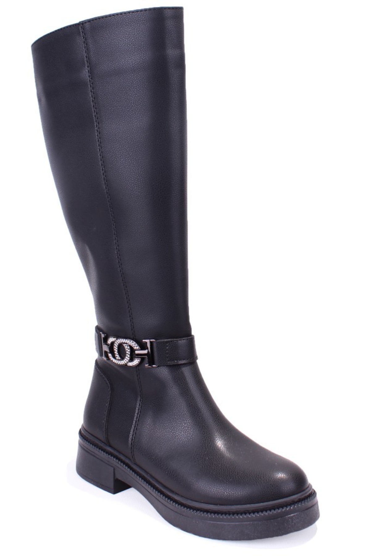 DZA07-1275107 Siyah Fermuarlı Düz Topuklu Kadın Çizme - Görsel 2