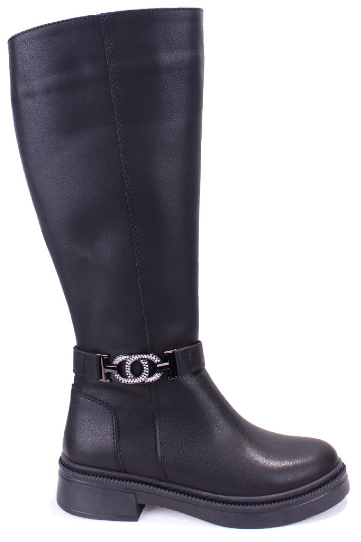 DZA07-1275107 Siyah Fermuarlı Düz Topuklu Kadın Çizme - Görsel 3