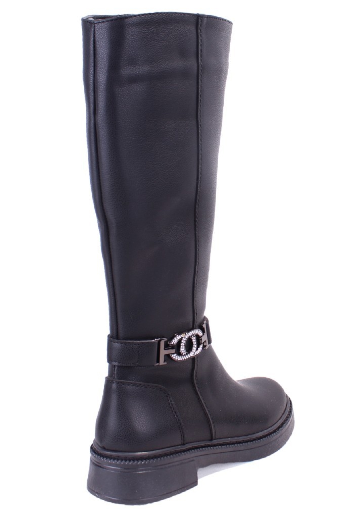 DZA07-1275107 Siyah Fermuarlı Düz Topuklu Kadın Çizme - Görsel 5