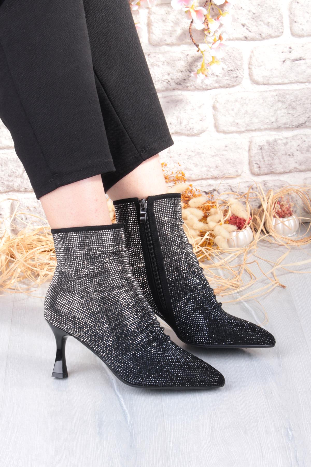 25K136 Rahat Taş Baskılı 7 Cm Yükseklik Topuklu Kadın Bot - Görsel 2