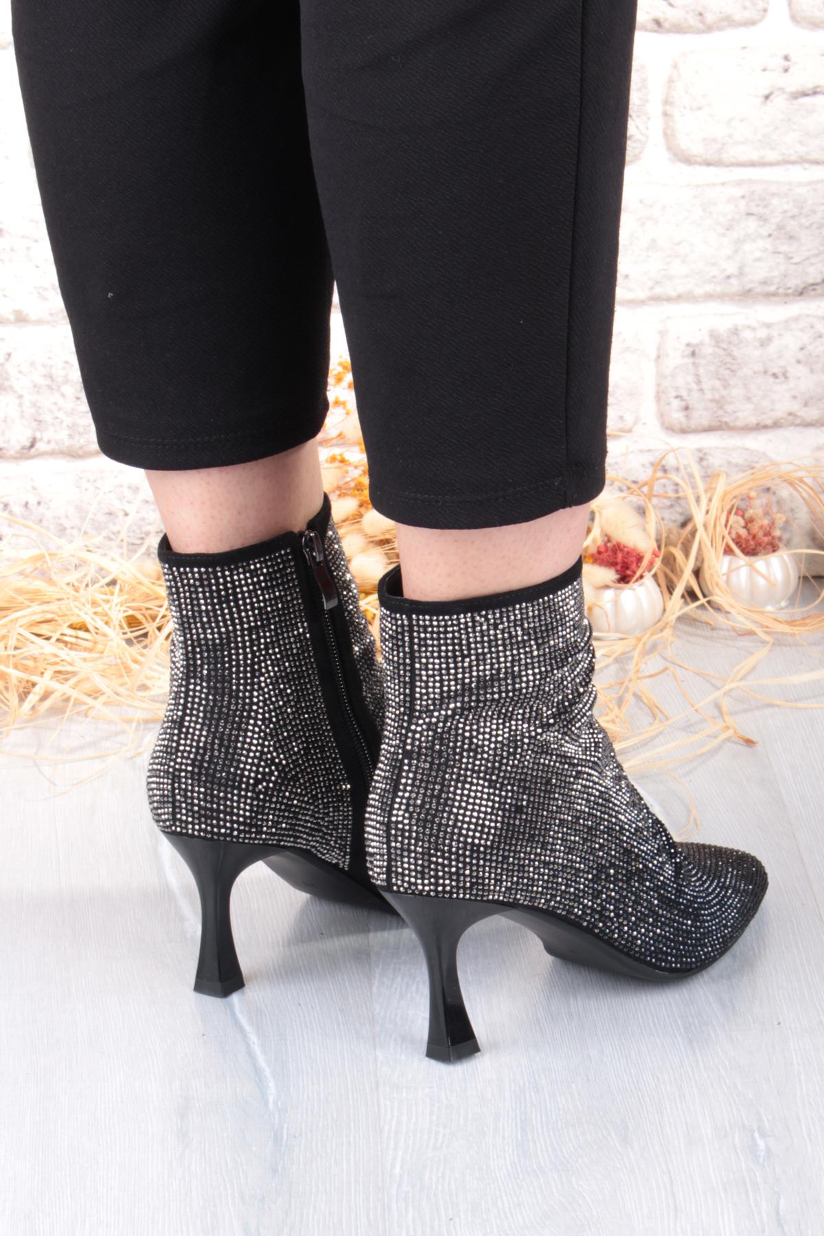 25K136 Rahat Taş Baskılı 7 Cm Yükseklik Topuklu Kadın Bot - Görsel 6