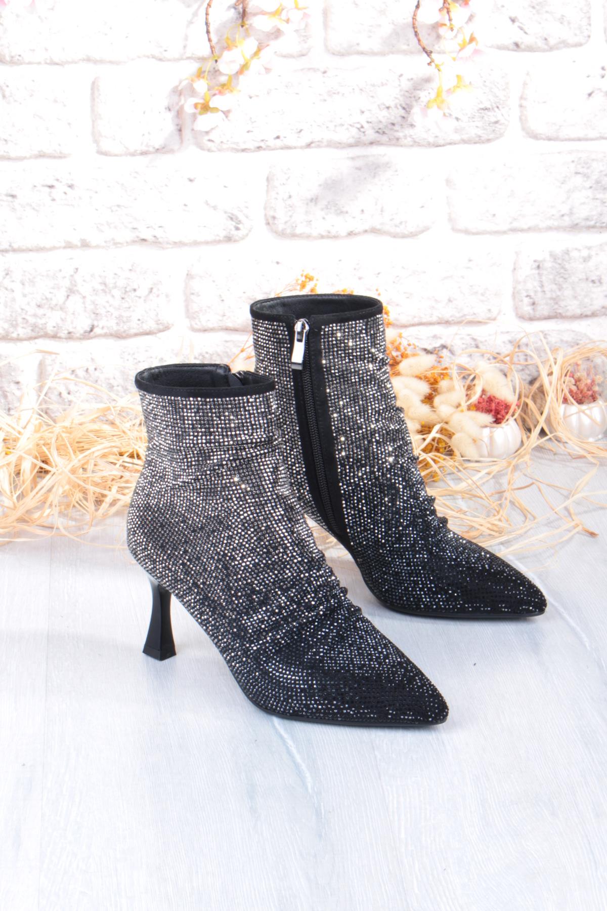 25K136 Rahat Taş Baskılı 7 Cm Yükseklik Topuklu Kadın Bot - Görsel 7