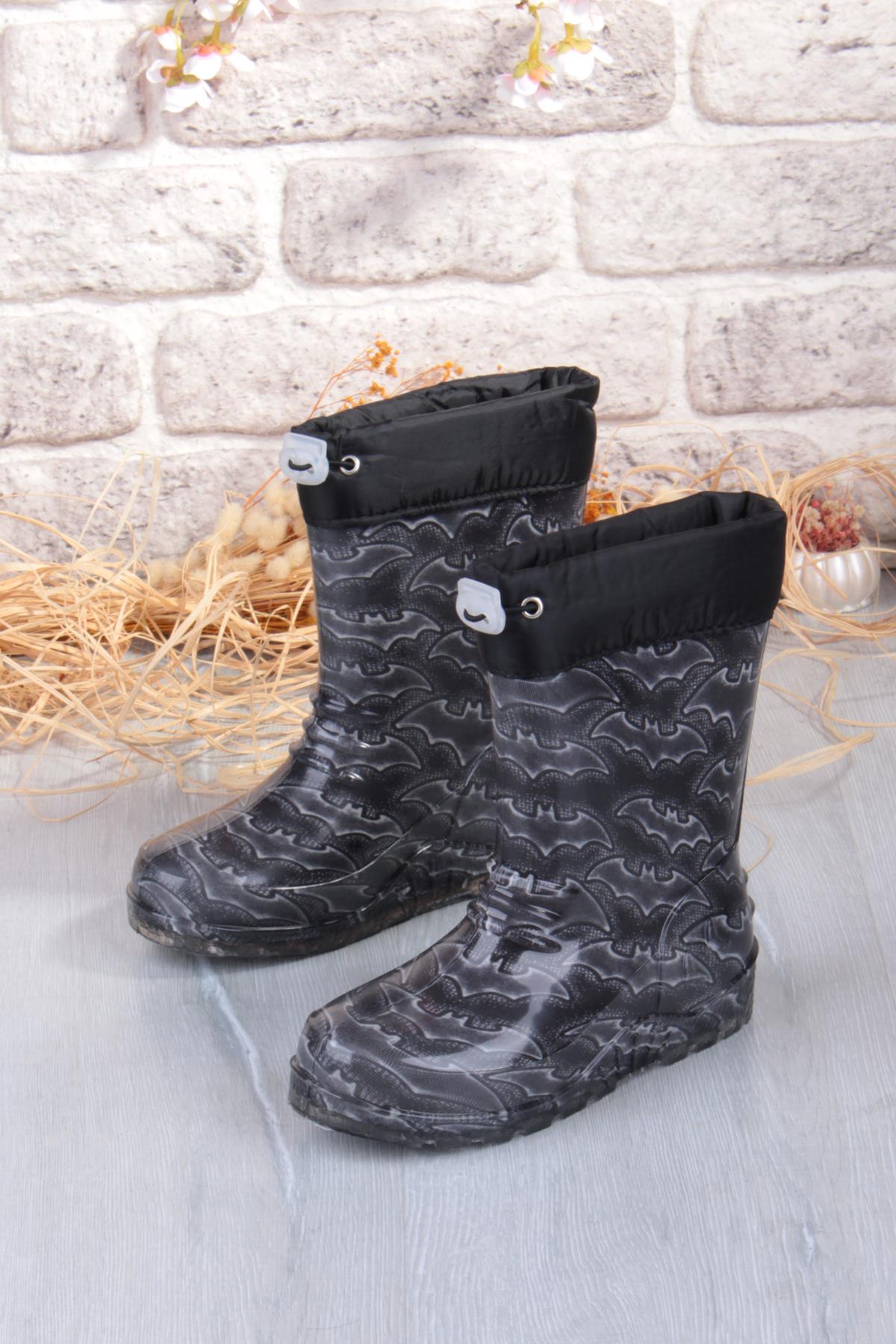 7061 Yarasa Figürlü İçi Peluşlu Su Geçirmez Erkek Çocuk Kar Yağmur Çizmesi - Görsel 5