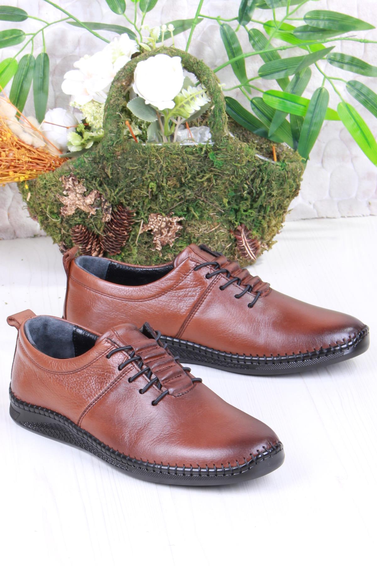 425060 Yumuşak Esnek Rahat Lastik Bağcıklı Hakiki Deri Erkek Ayakkabı - Görsel 2