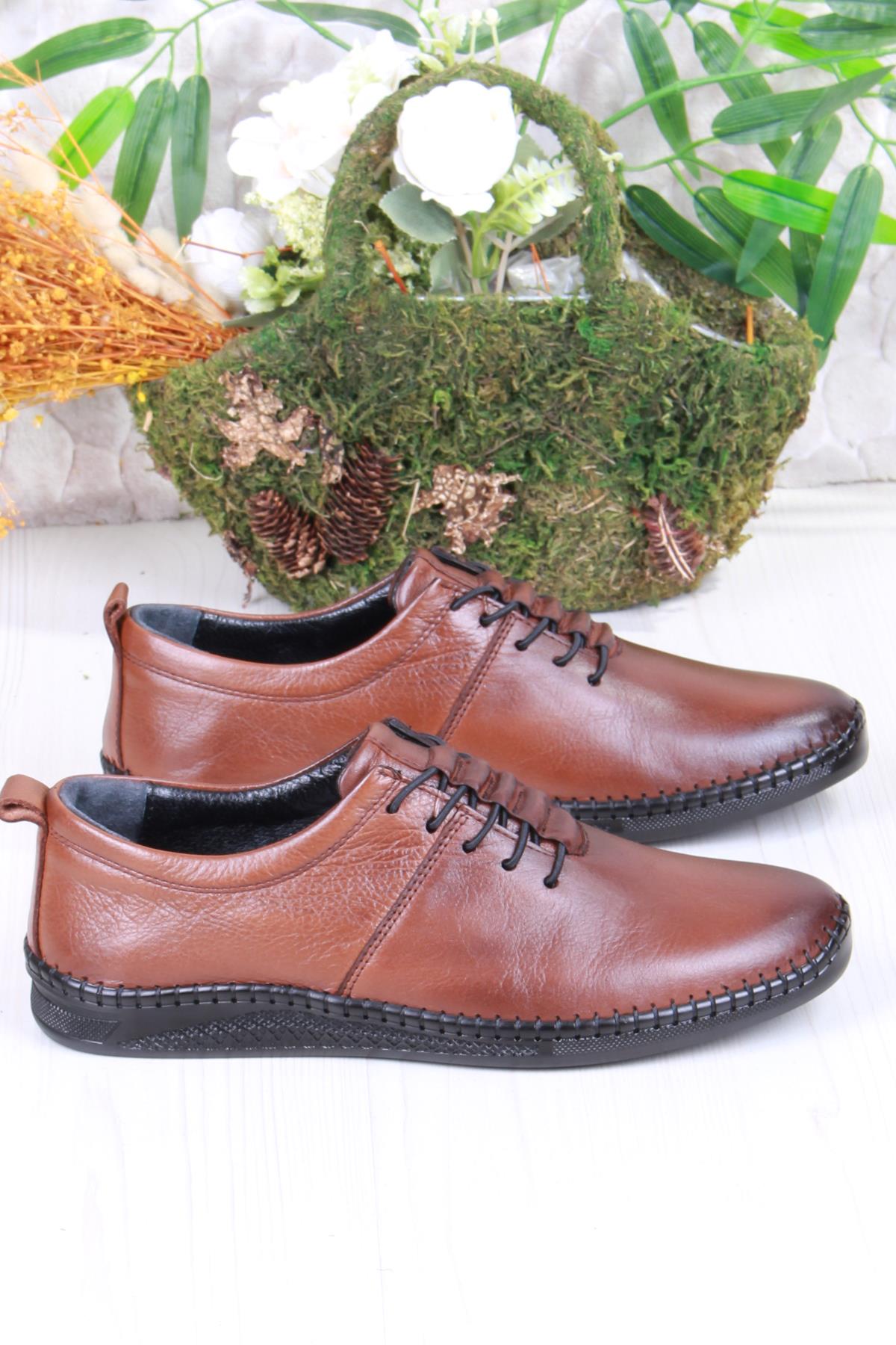 425060 Yumuşak Esnek Rahat Lastik Bağcıklı Hakiki Deri Erkek Ayakkabı - Görsel 3