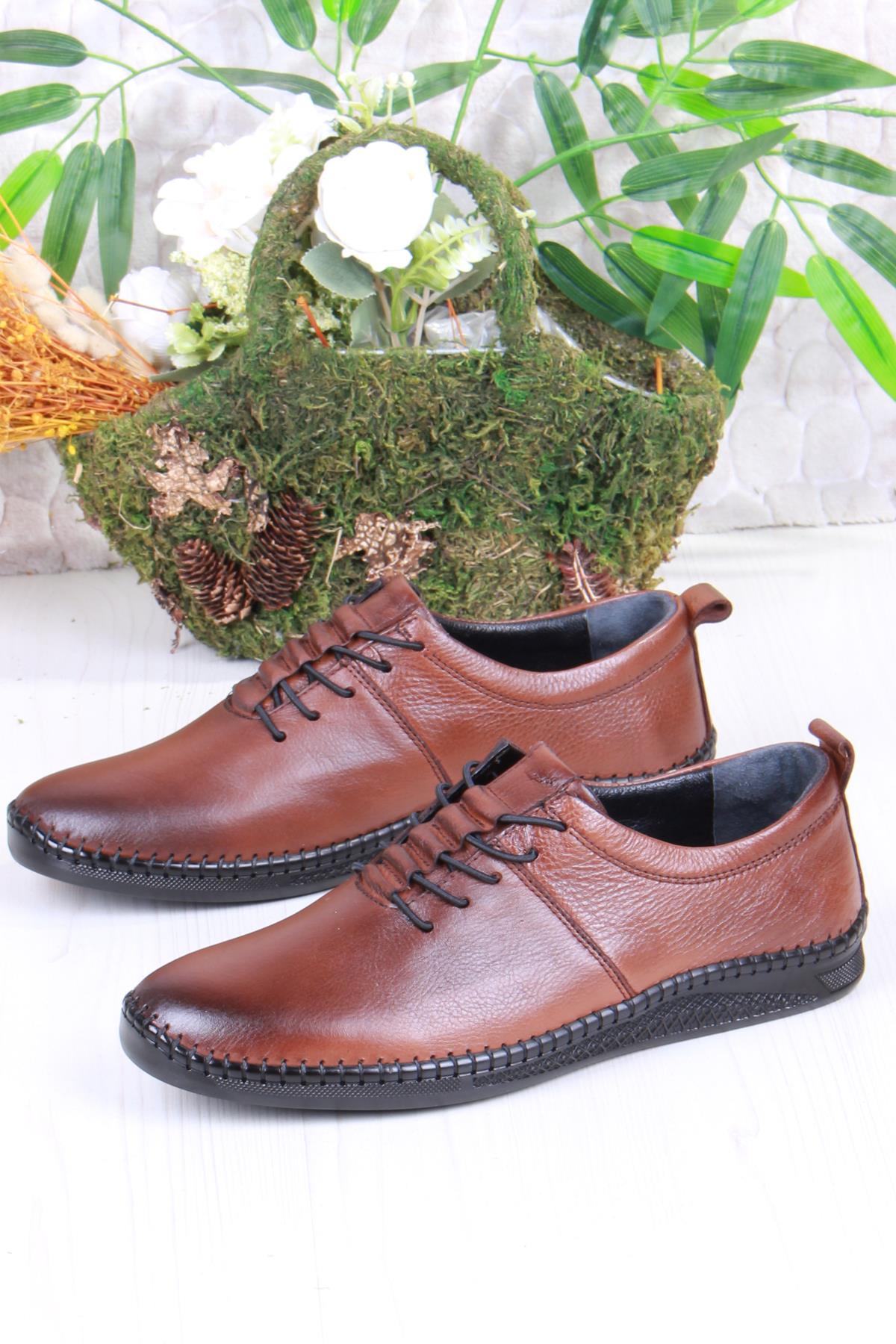 425060 Yumuşak Esnek Rahat Lastik Bağcıklı Hakiki Deri Erkek Ayakkabı - Görsel 4