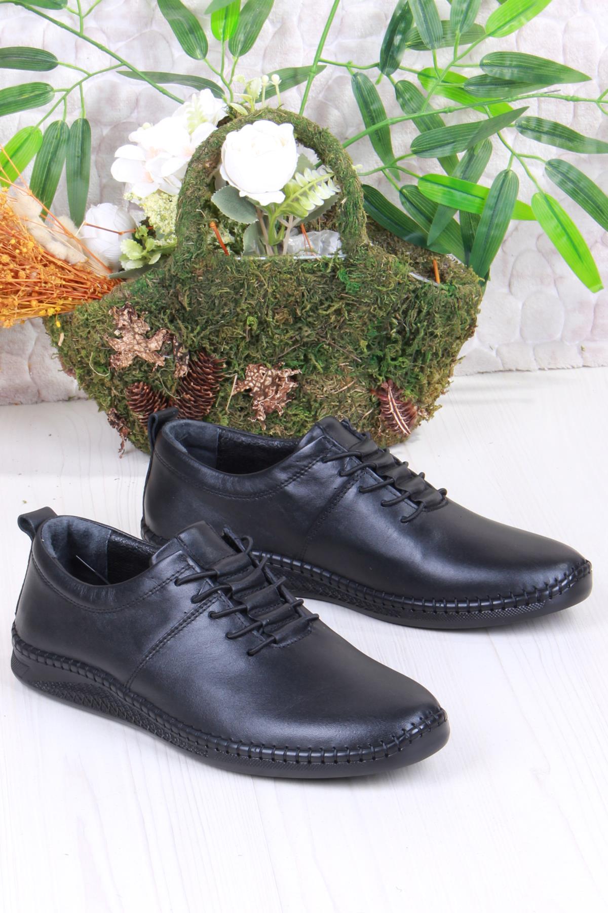 425060 Yumuşak Esnek Rahat Lastik Bağcıklı Hakiki Deri Erkek Ayakkabı - Görsel 2