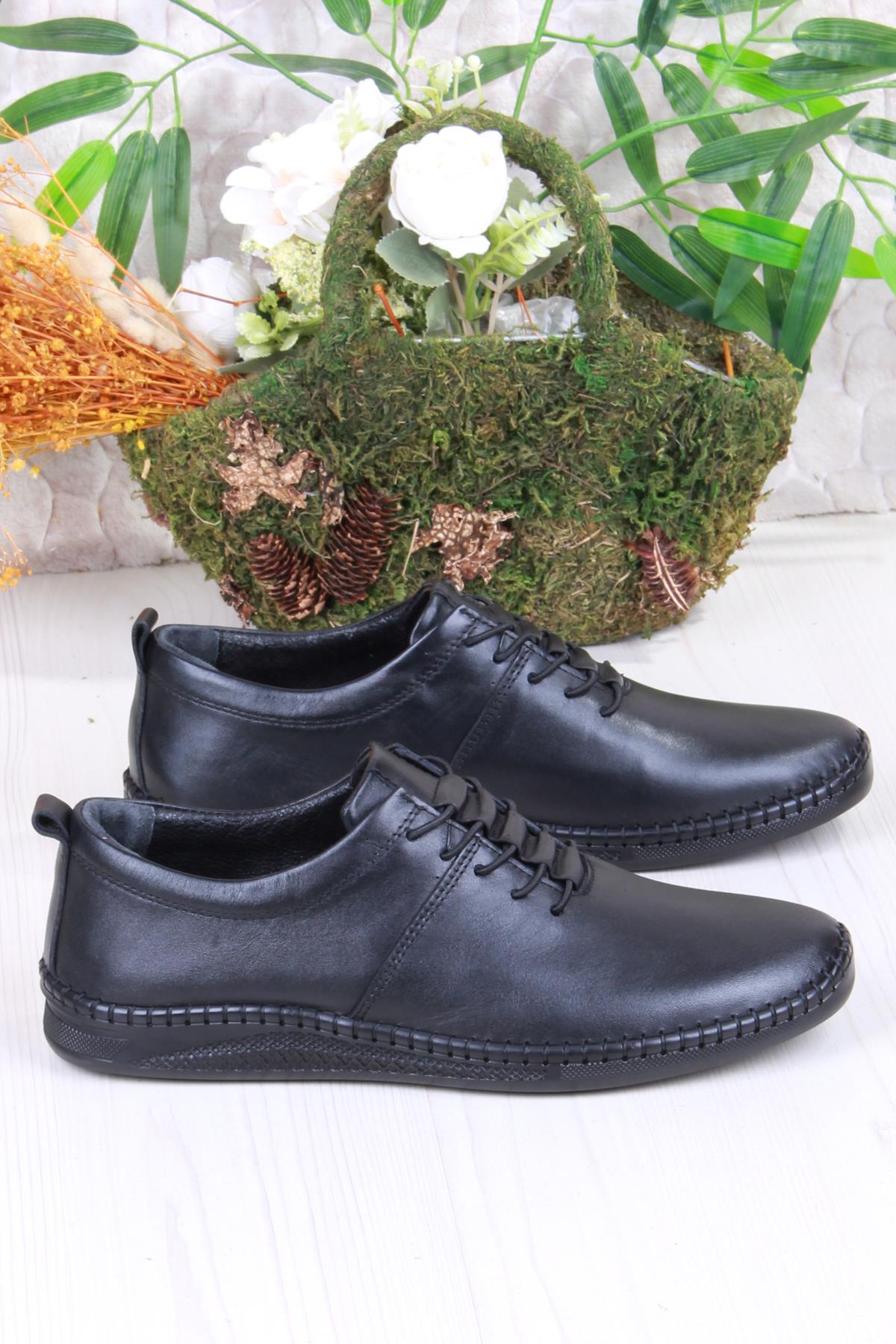 425060 Yumuşak Esnek Rahat Lastik Bağcıklı Hakiki Deri Erkek Ayakkabı - Görsel 3