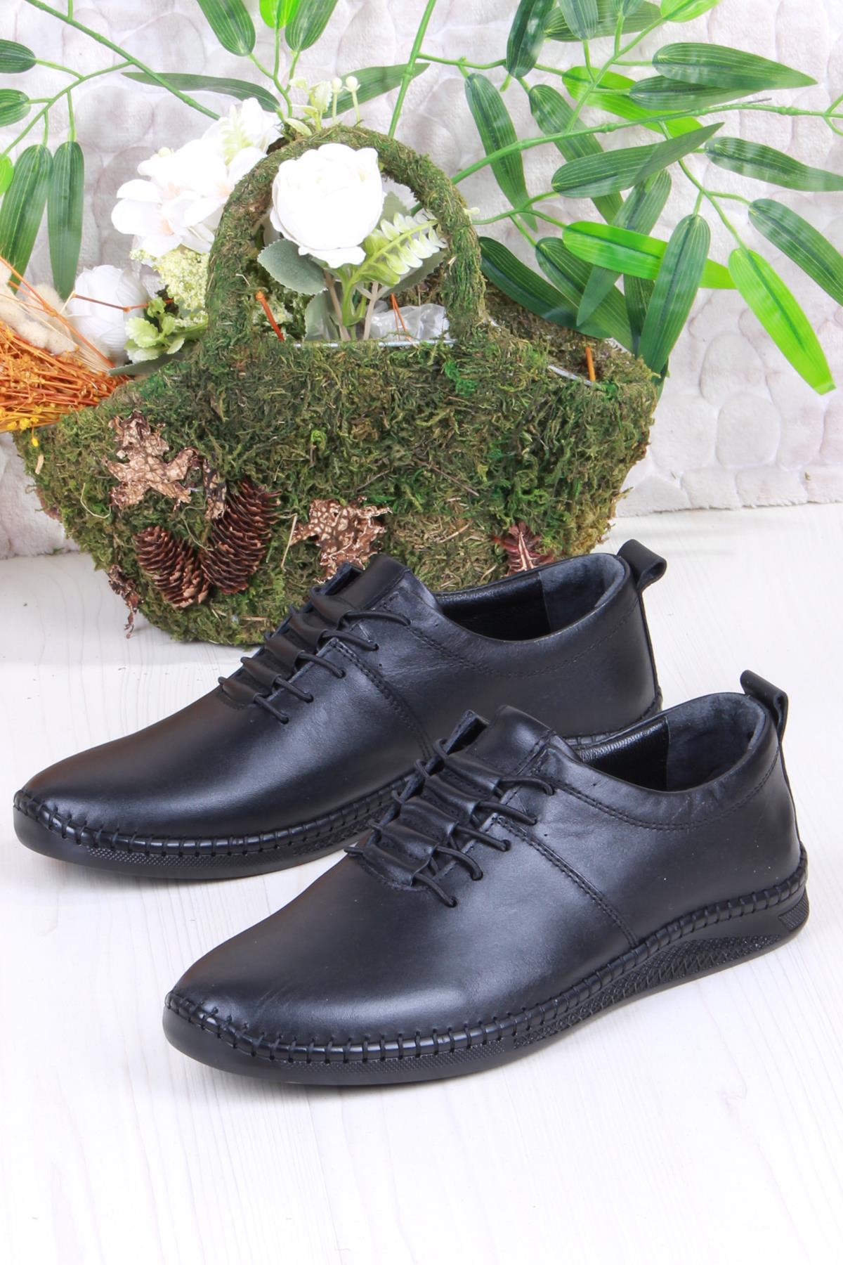 425060 Yumuşak Esnek Rahat Lastik Bağcıklı Hakiki Deri Erkek Ayakkabı - Görsel 4