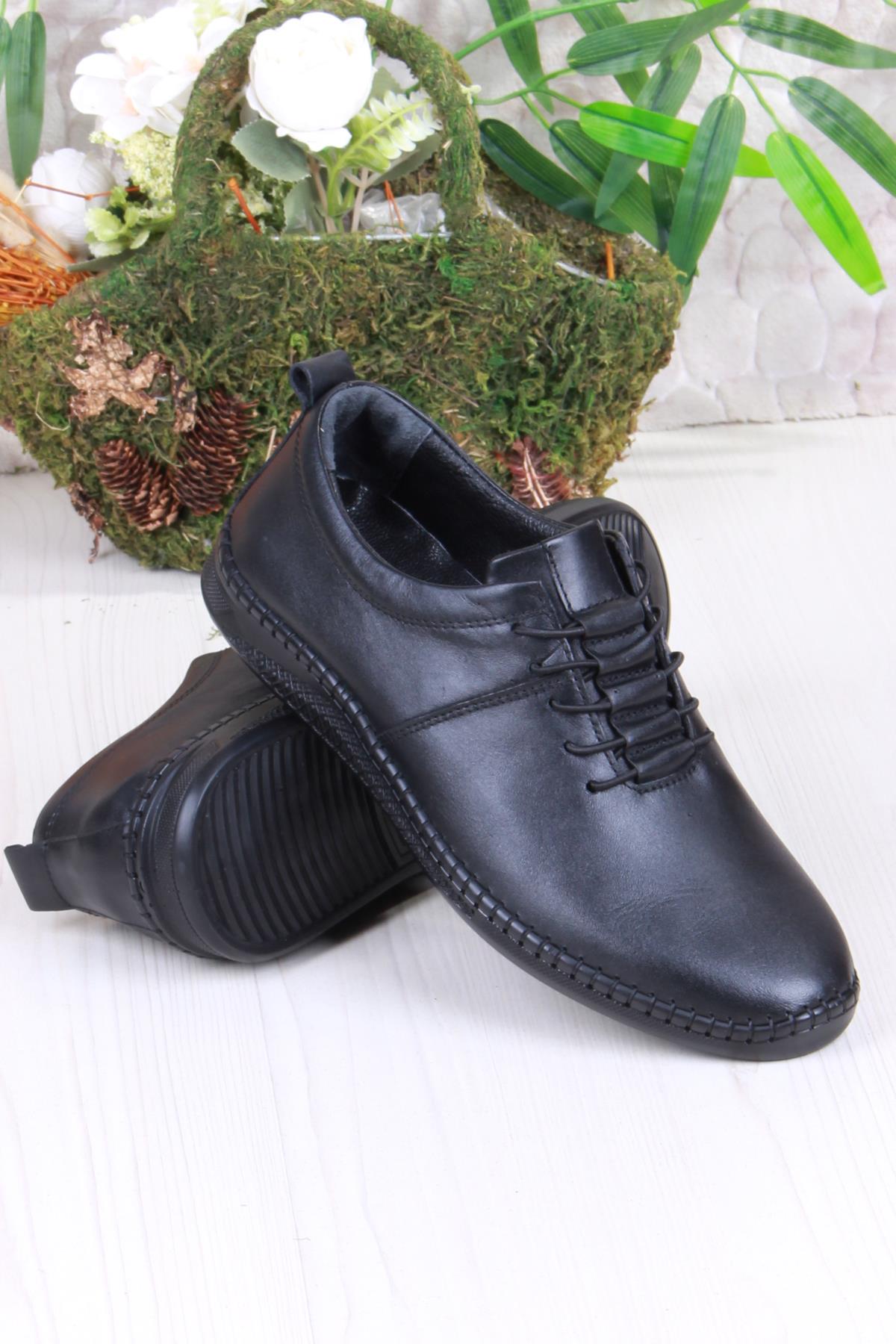 425060 Yumuşak Esnek Rahat Lastik Bağcıklı Hakiki Deri Erkek Ayakkabı - Görsel 5